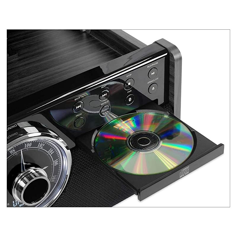 6-in-1 Wood Bluetooth Mid Century Record Player with 3-Speed Turntable, CD, Cassette Player and Radio