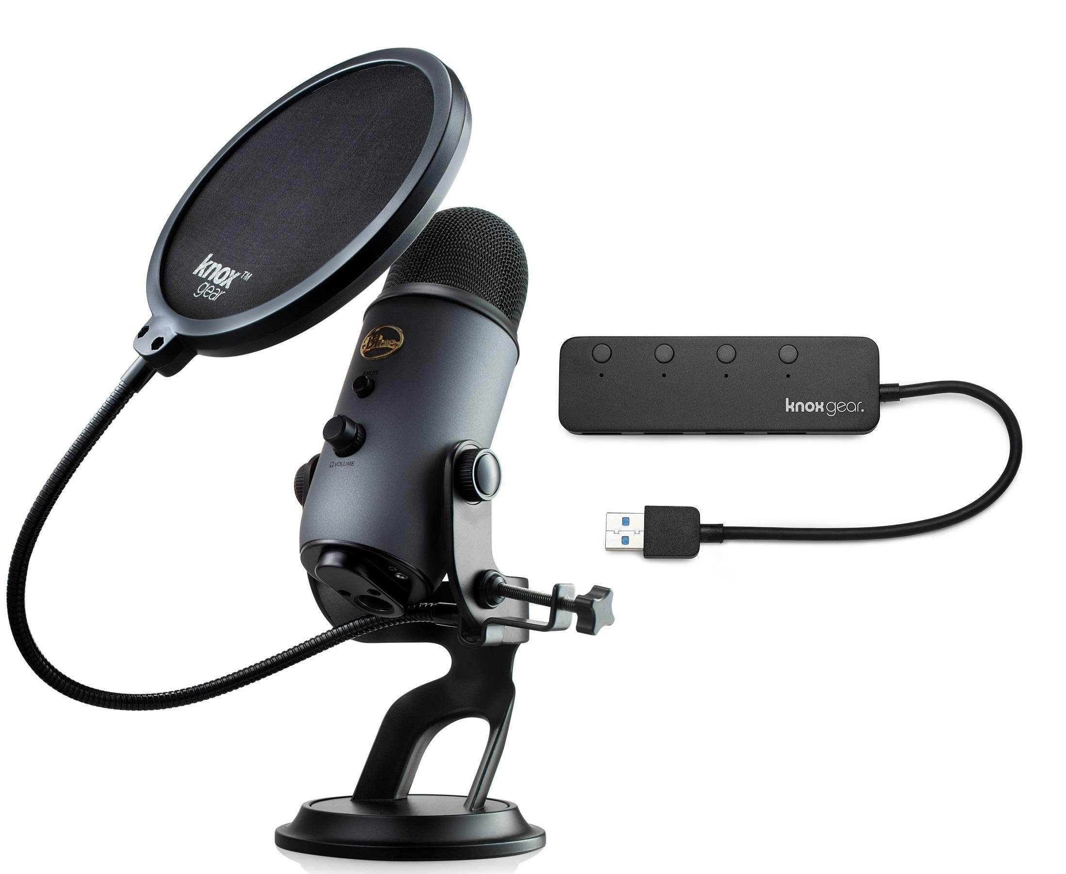 Blue Microphones Yeti Slate USB Mic with Knox Gear USB Hub and Knox Pop Filter