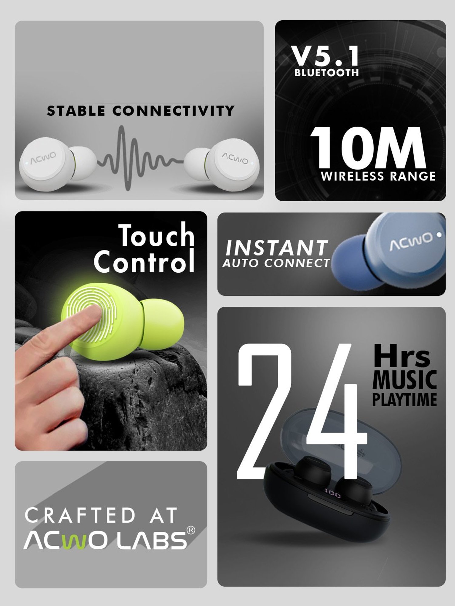 ACwO DwOTS Trans In Ear Bluetooth Earbuds with 35 Hours Playtime (Ivory-White, True Wireless)