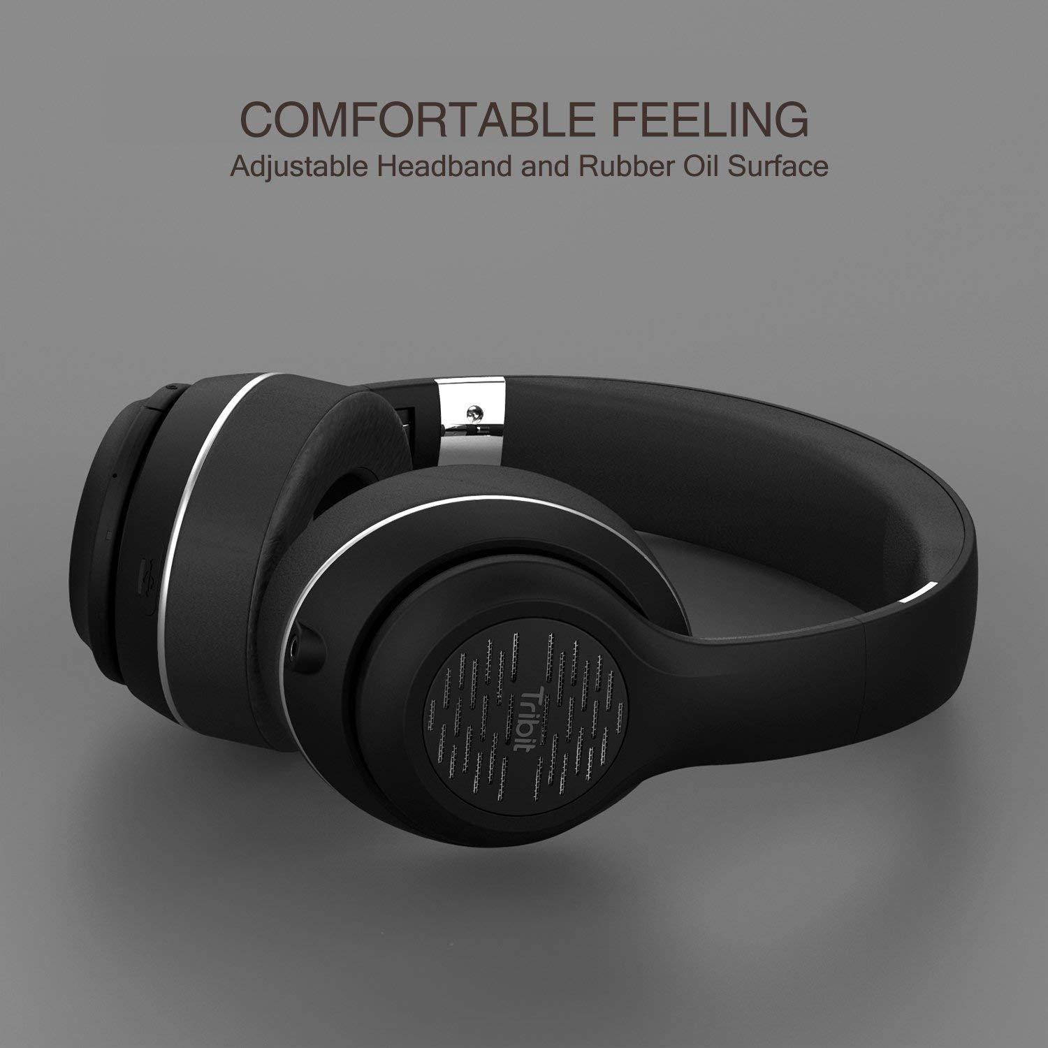 Tribit XFree Tune Bluetooth Headphones Over Ear - Wireless Headphones 40 Hrs Playtime, Hi-Fi Stereo Sound with Rich Bass, Built-in Mic, Soft Earmuffs - Foldable Headset with Carry Case, Black