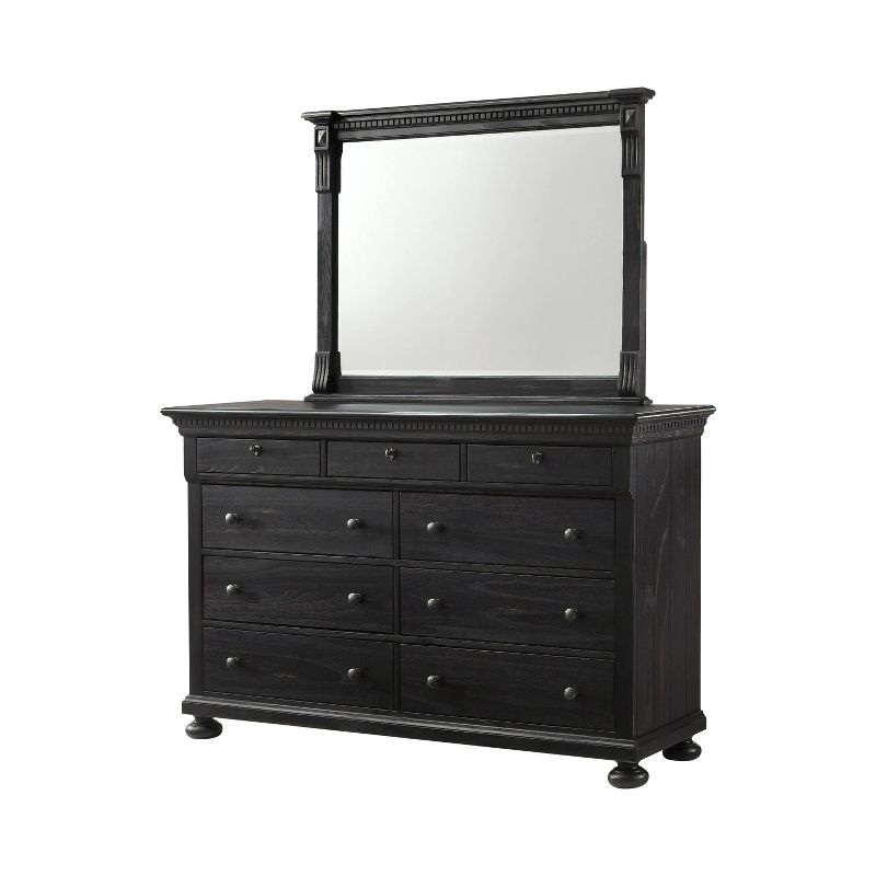 Henrietta Solid Wood Nine Drawer Dresser and Mirror Distressed Black - Abbyson Living
