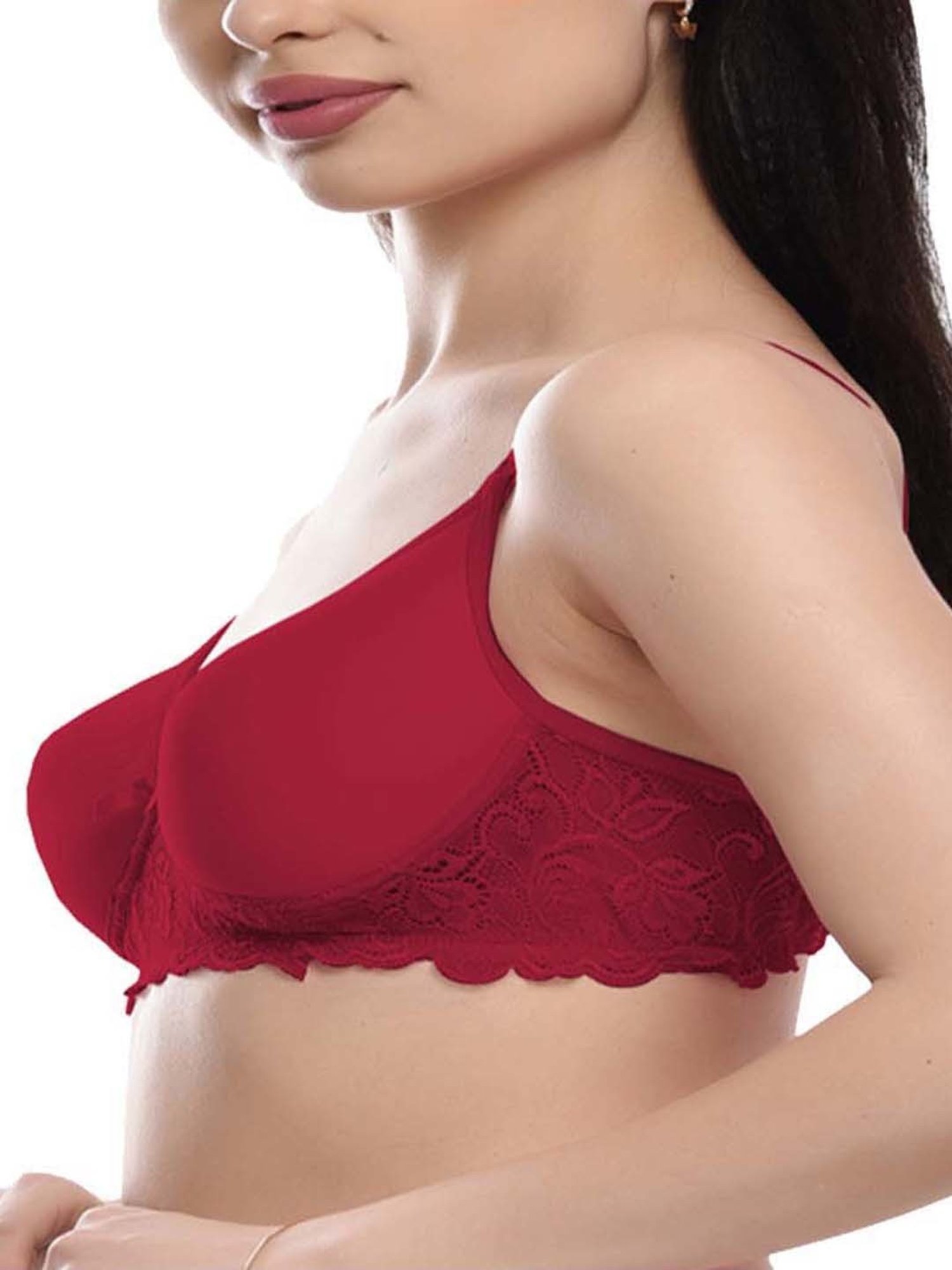 FIMS: Fashion is my Style Pink & Maroon Lace Work Everyday Bras - Pack Of 2