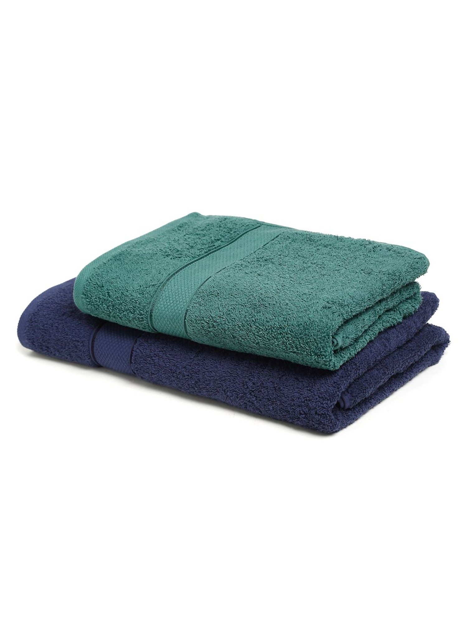 Creeva Navy & Dark Green 525 GSM Cotton Bath Towel Set of 2