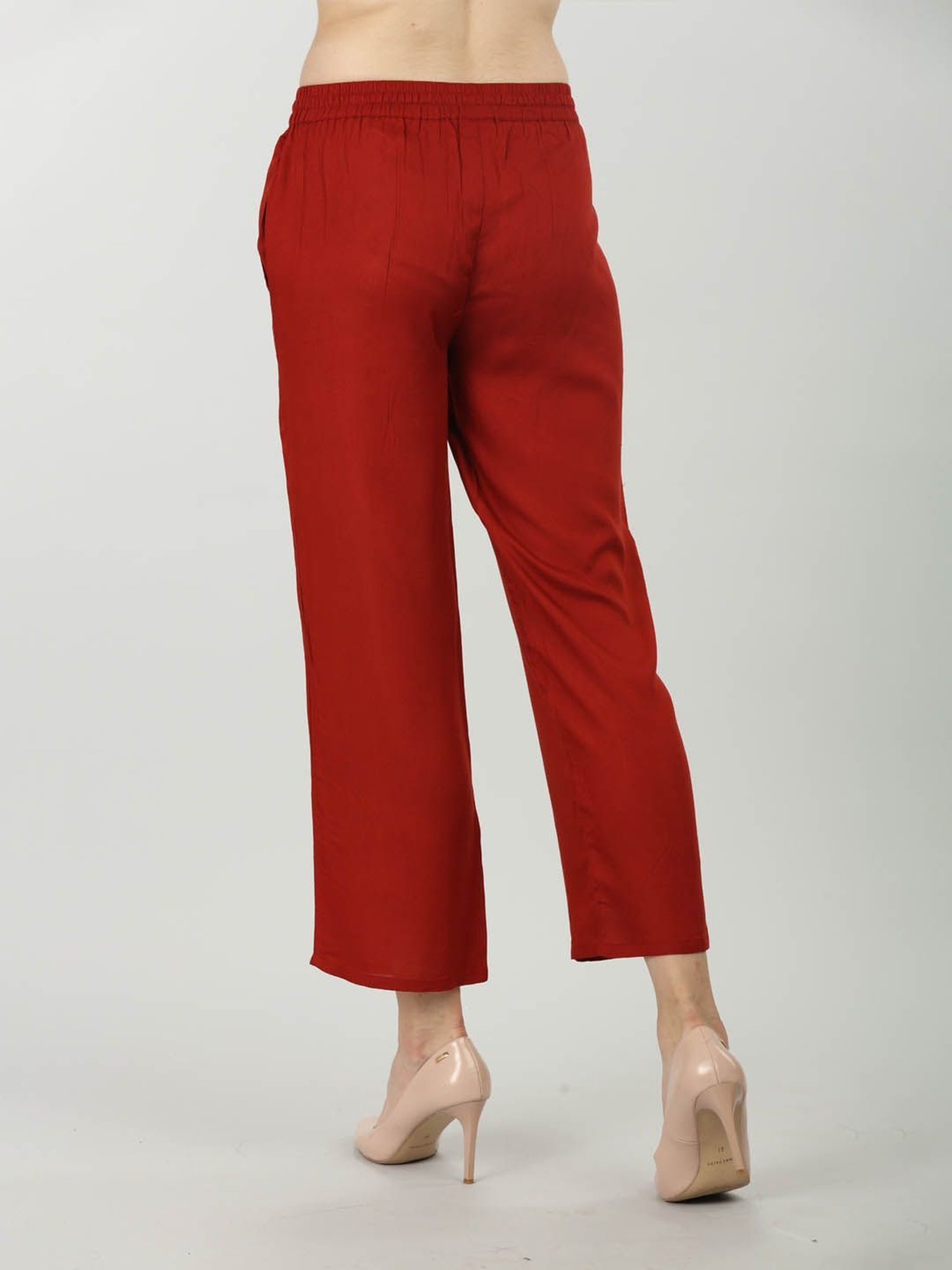 Mustard Maroon Rayon Regular Fit Pants