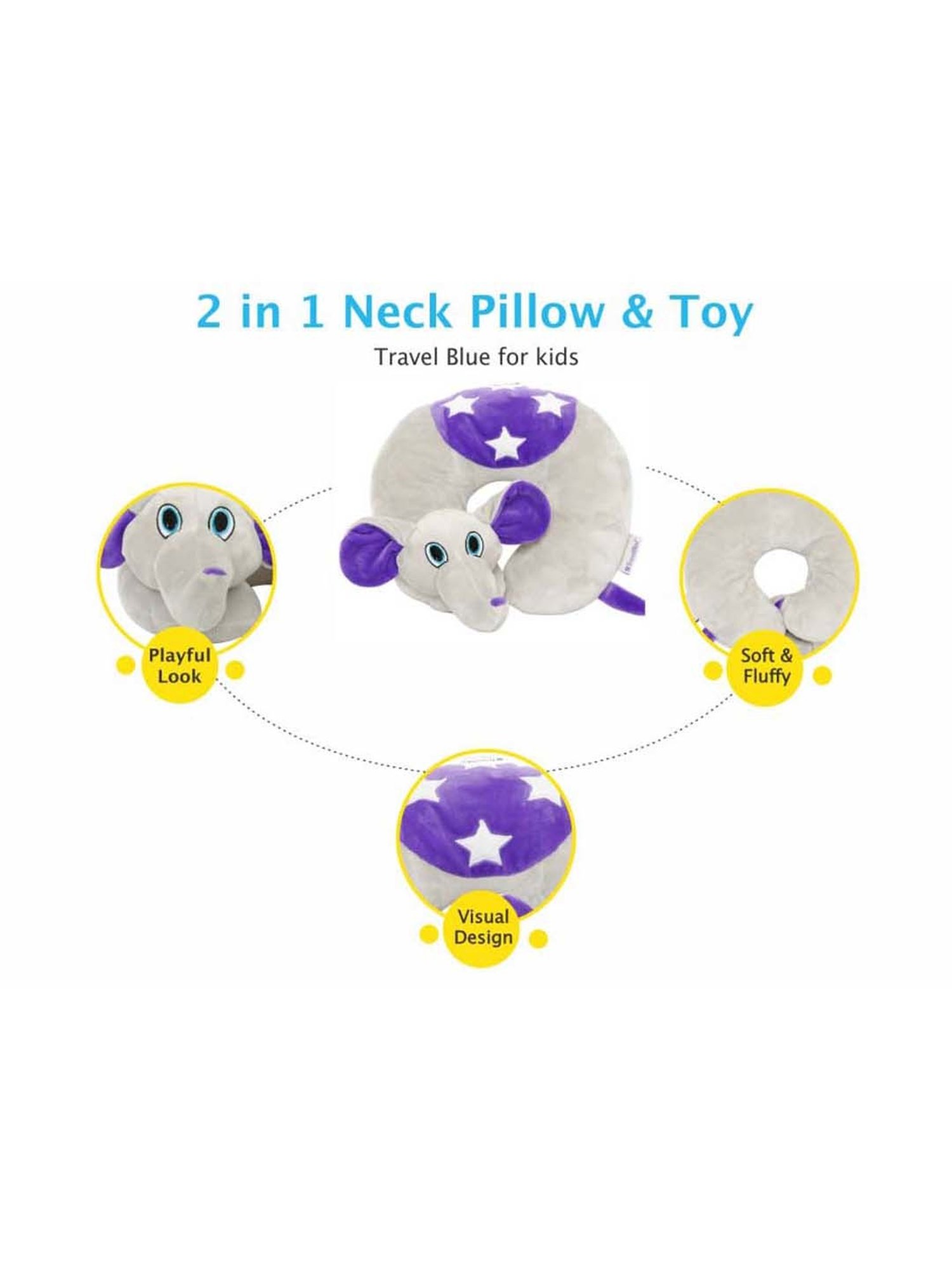 Travel Blue Grey Elephant Neck Pillow for Kids
