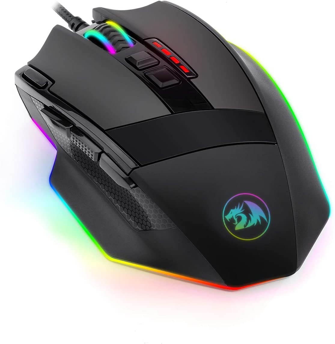 M801 PC Game Mouse LED RGB Backlight MMO 9 Programmable Button Mouse with Macro Recording Side Button Quick Ignition Button for Windows PC Gamers (Wired, Black)