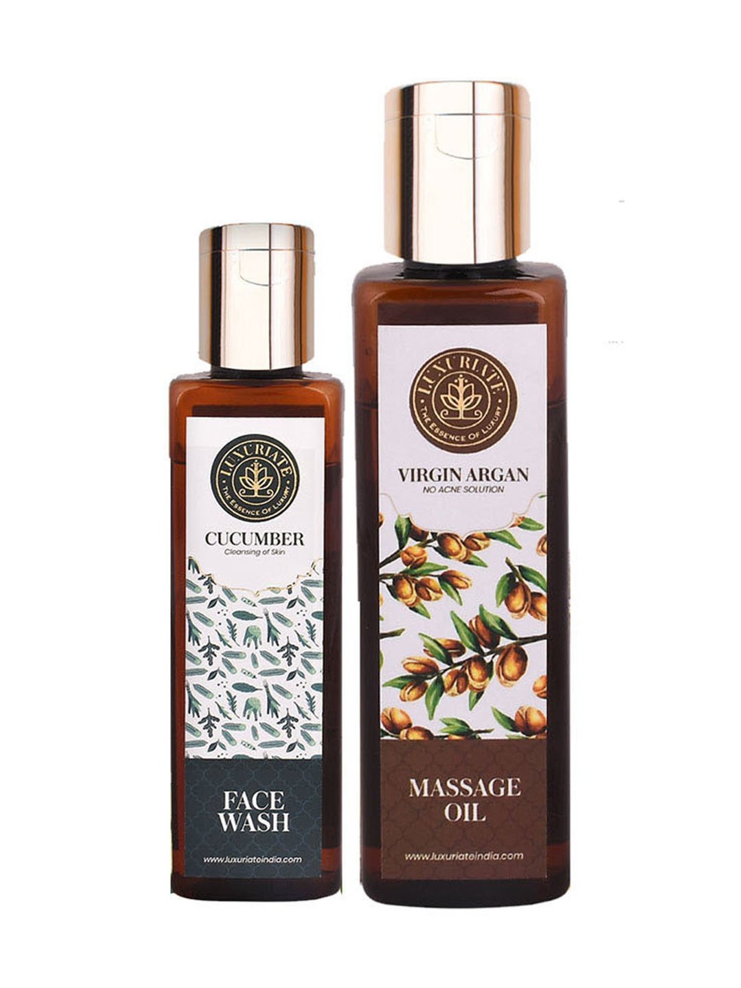 Luxuriate Virgin Argan Massage Oil and Cucumber Herbal Cleansing Face Wash Combo