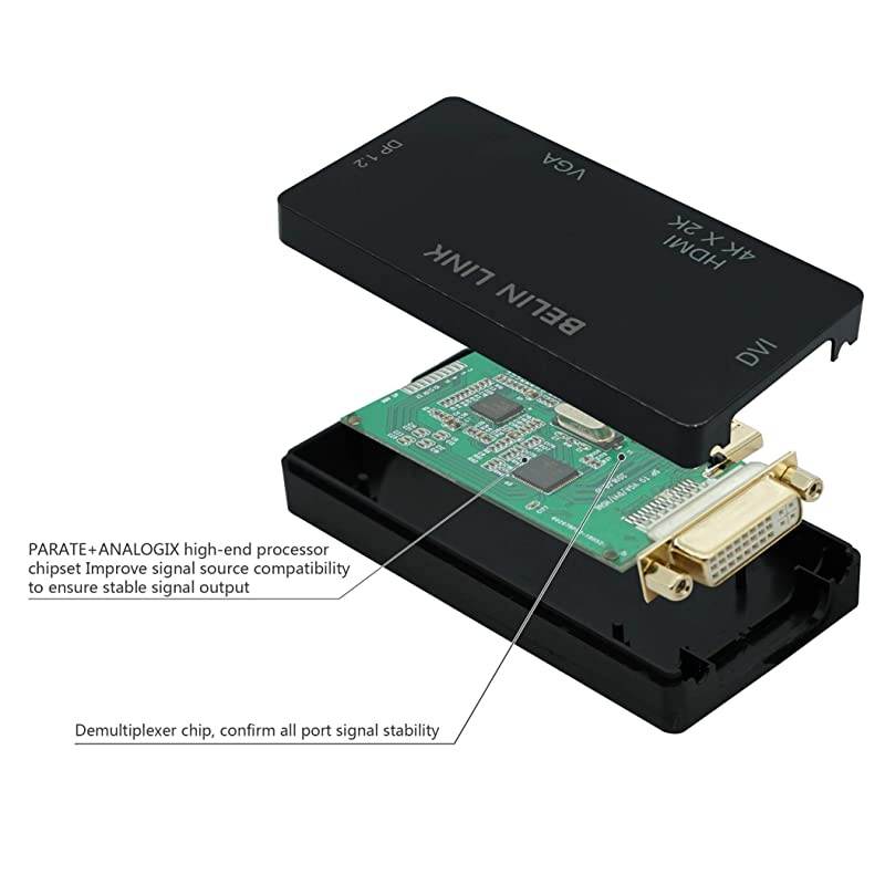 to HDMI VGA DVI Adapter Displayport to HDMI 4K Adapter 3 in 1 Display Port to HDMI VGA DVI Converter Male to Female Gold-Plated (Diamond Shaped) (4K Rectangle Black)