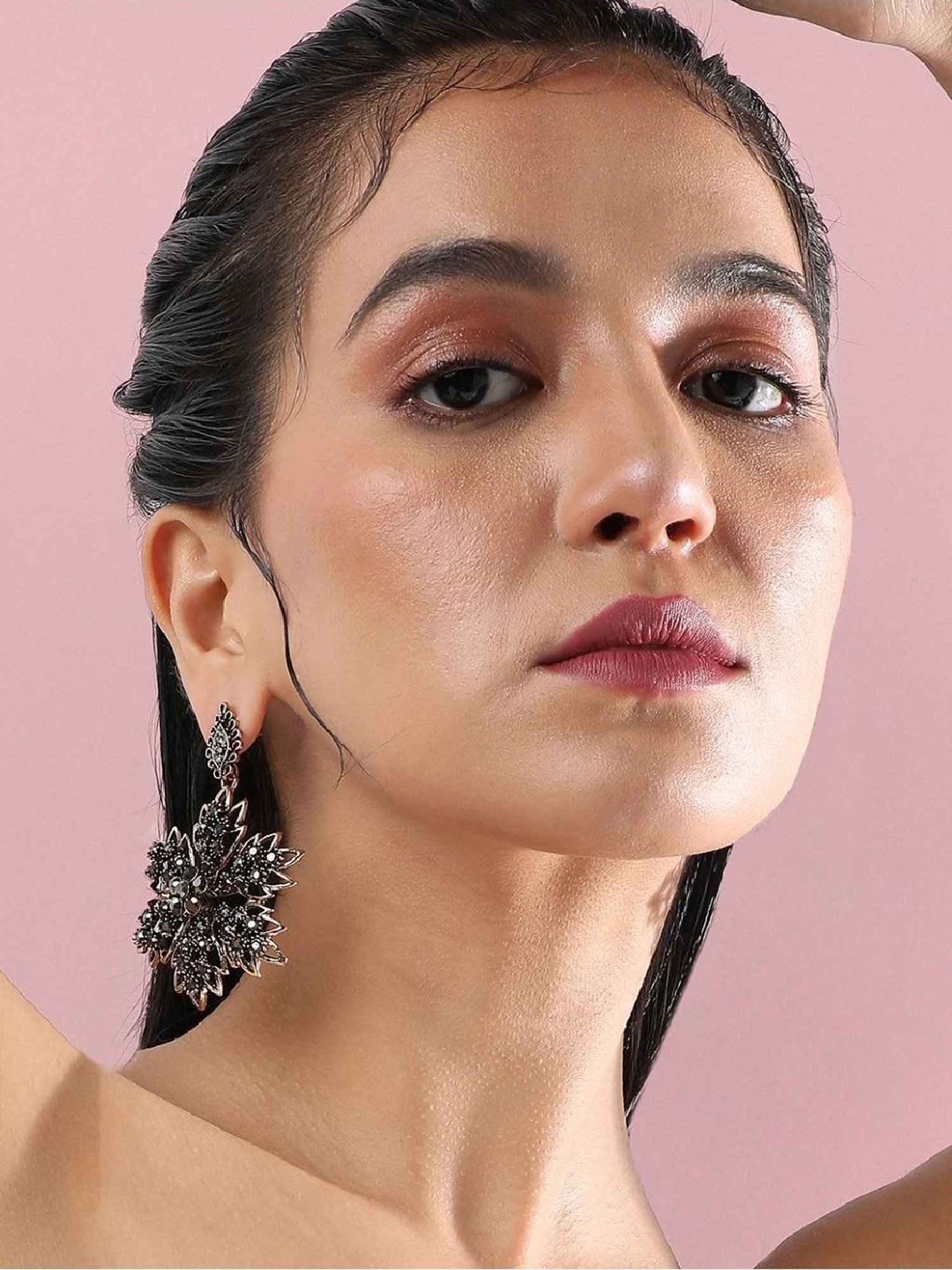 Sohi women's serenity falls drop earrings dark silver