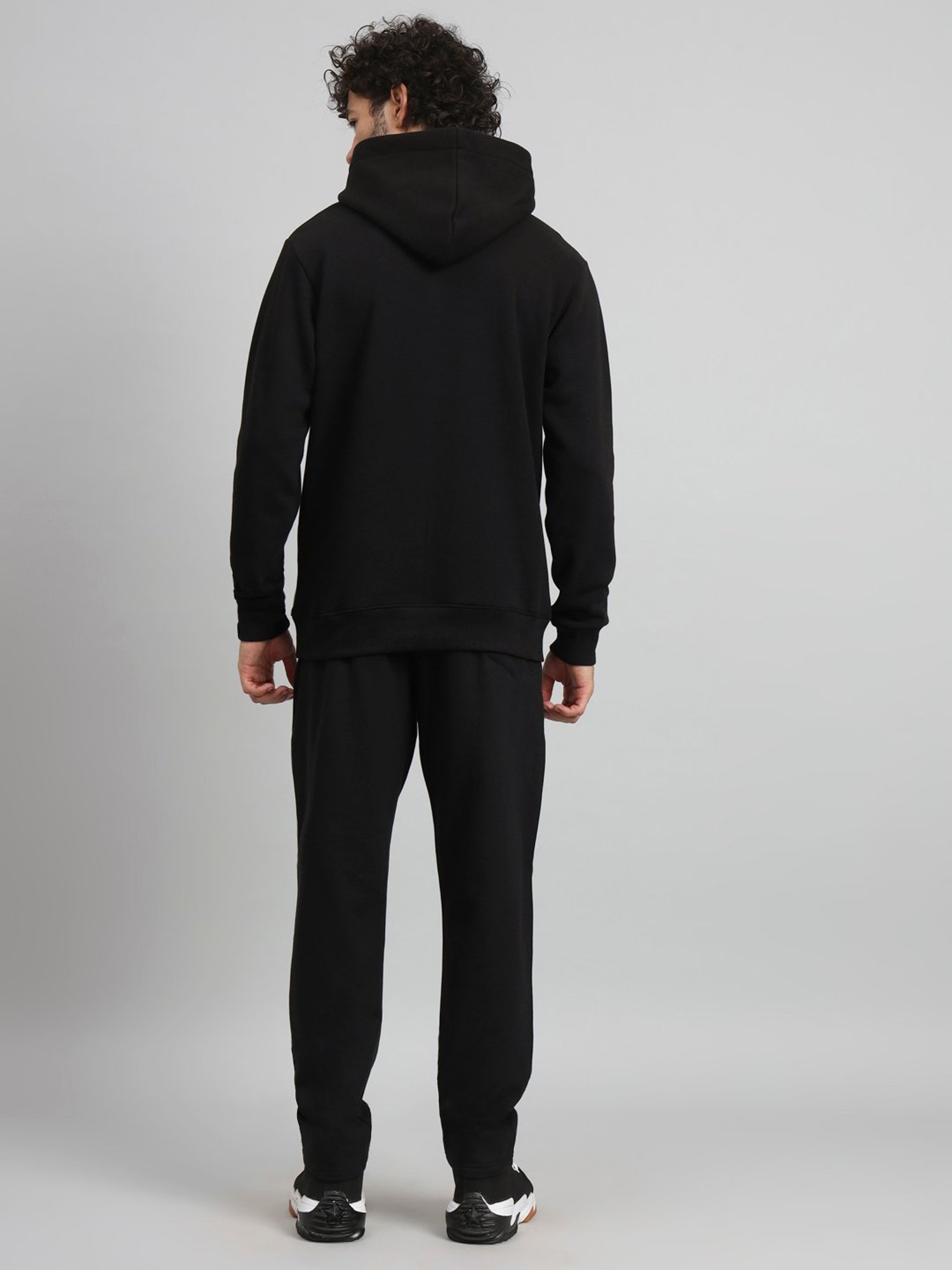 GRIFFEL Black Regular Fit Printed Hooded Sweatshirt & Trackpants Set