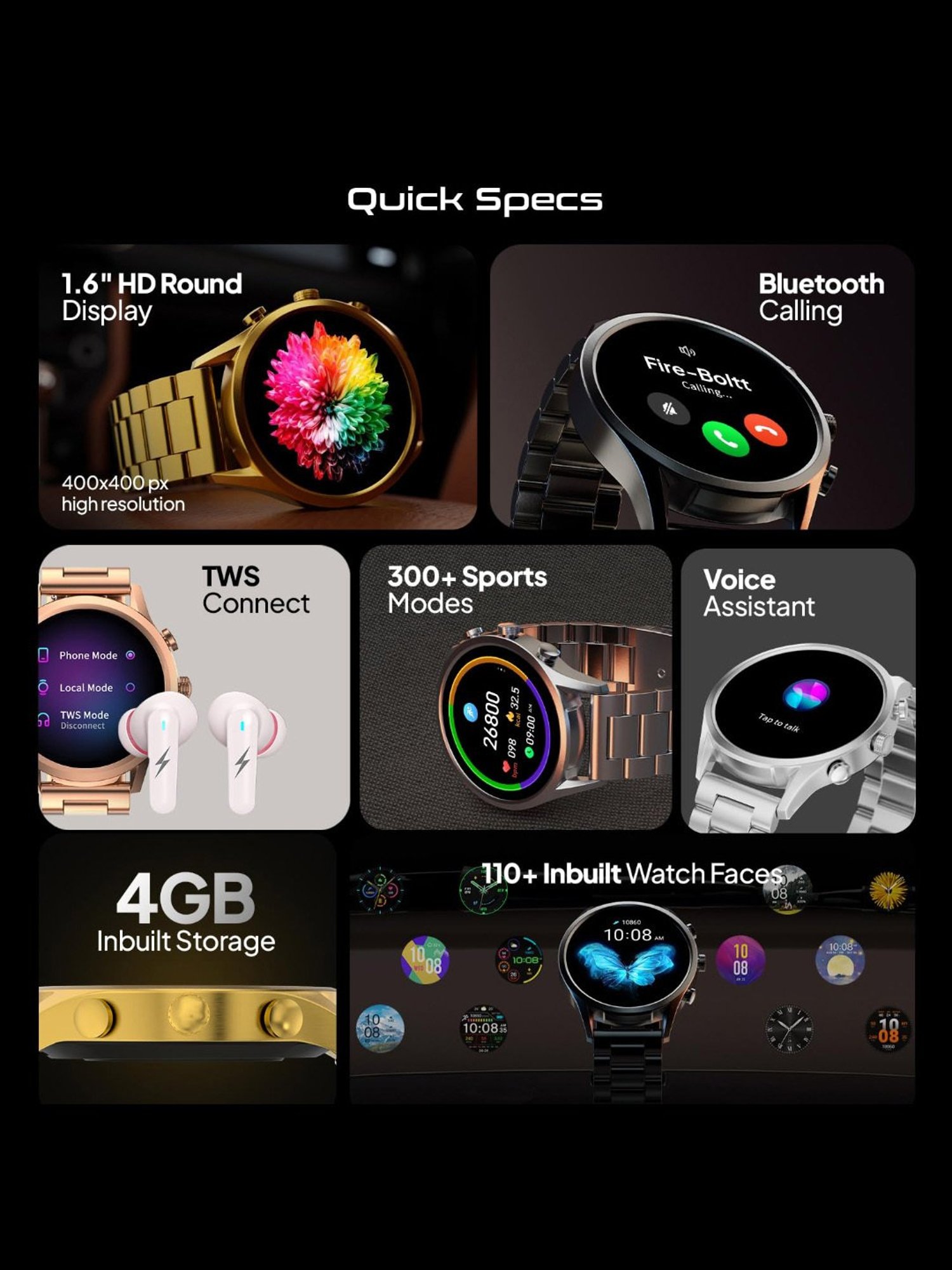 Fire-Boltt Infinity Luxe BT Calling Smartwatch with 1.6 inch HD Round Display (Gold)