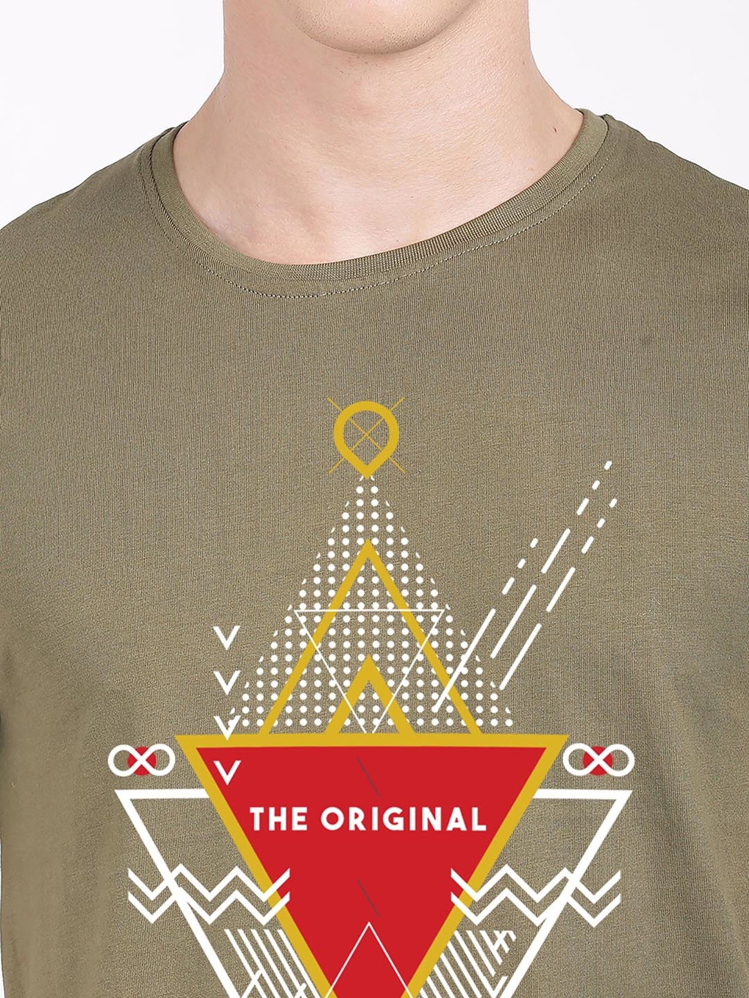 BLACK RADIO Olive Slim Fit Printed Cotton Crew T-Shirt