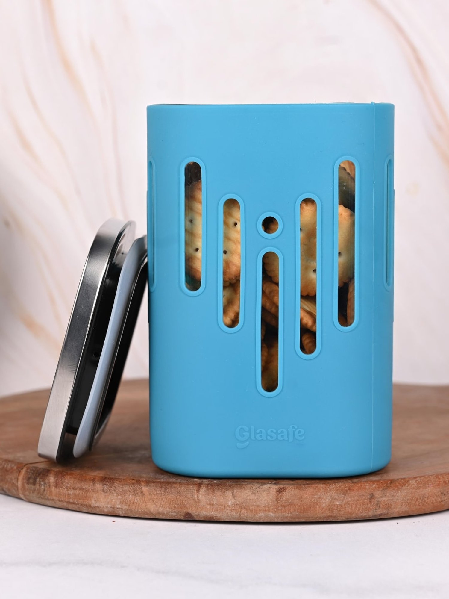 Glasafe 'O' Grip Tranquil Teal Borosilicate Containers - Set of 4 (1200ml)