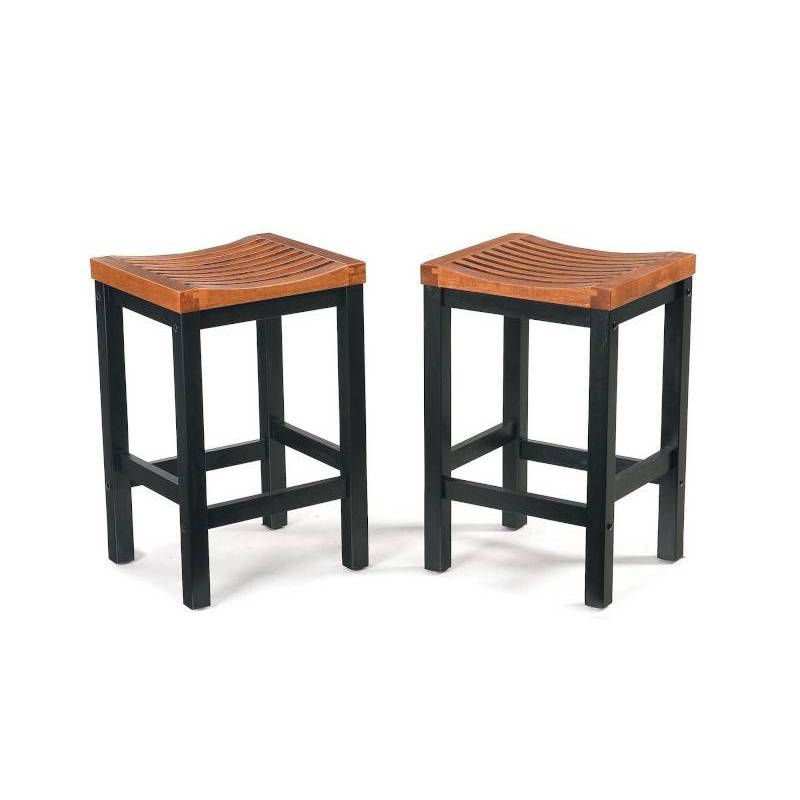 Saddle Seat 24" Counter Height Barstool Hardwood/Black -Home Styles