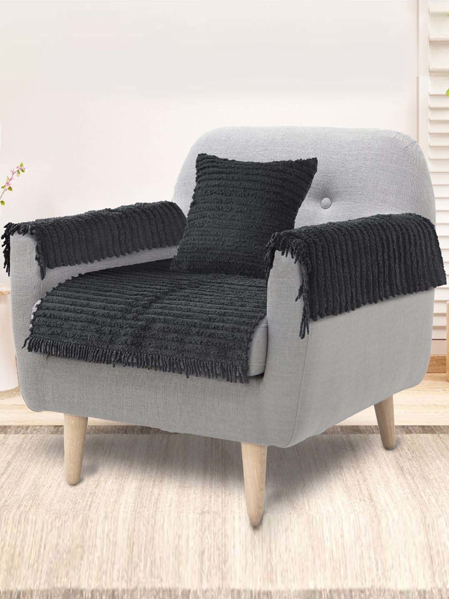 Saral Home Easy Living Dk.Grey Microfiber Axis Sofa Cover Set