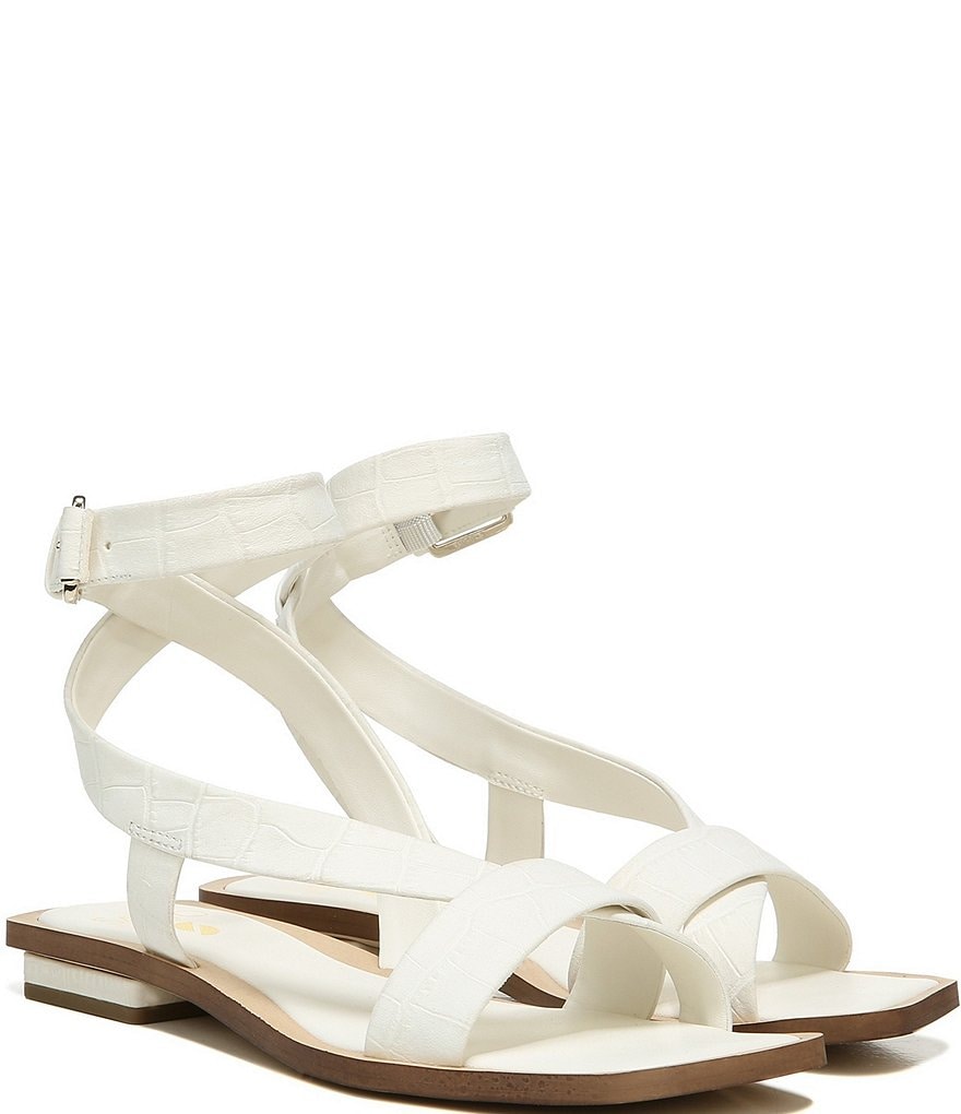 Sarto by Franco Sarto Ema 2 Ankle Strap Croco Print Leather Square Toe Flat Sandals