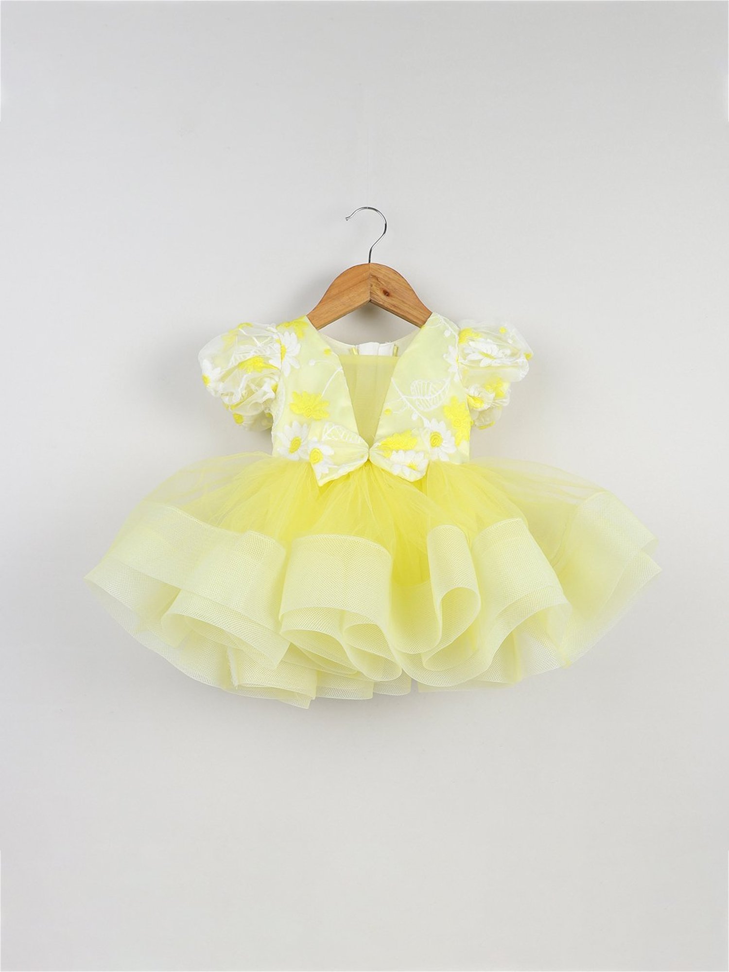 Many Frocks Kids Yellow Embroidered Dress