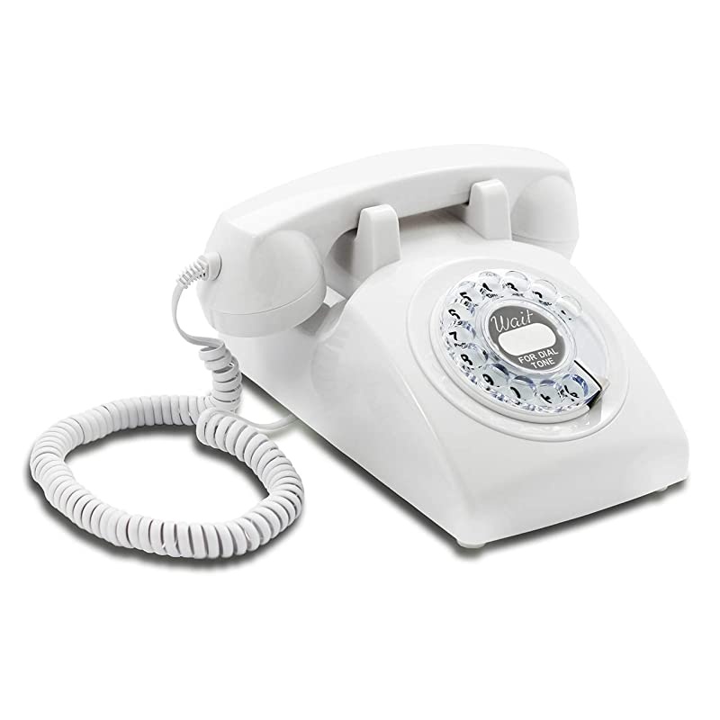 60s Cable with Classic United States Rotary Dial Inlay Designer Retro PhoneRotary Dial TelephoneRetro Style PhoneVintage TelephoneClassic Desk Phone with Rotary Dialler White