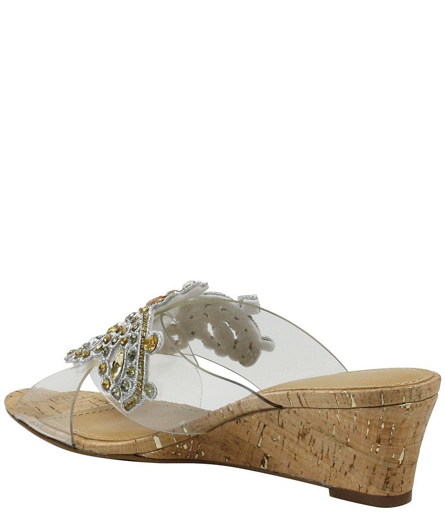 J. Renee Allysen Rhinestone Clear Cork Wedge Dress Slides