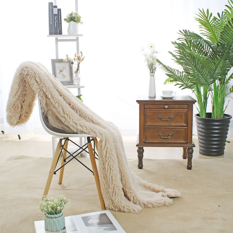 1 Pc Twin Microfiber Long Shaggy Bed Blankets Pale Camel  - PiccoCasa