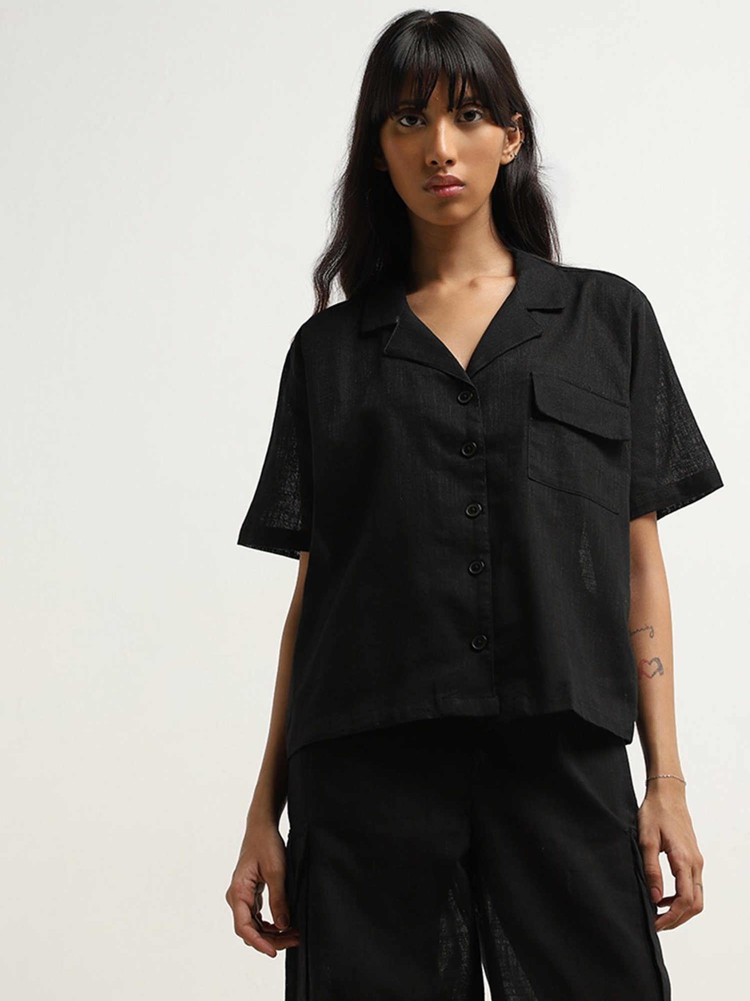 Superstar by Westside Black Solid Cotton Shirt