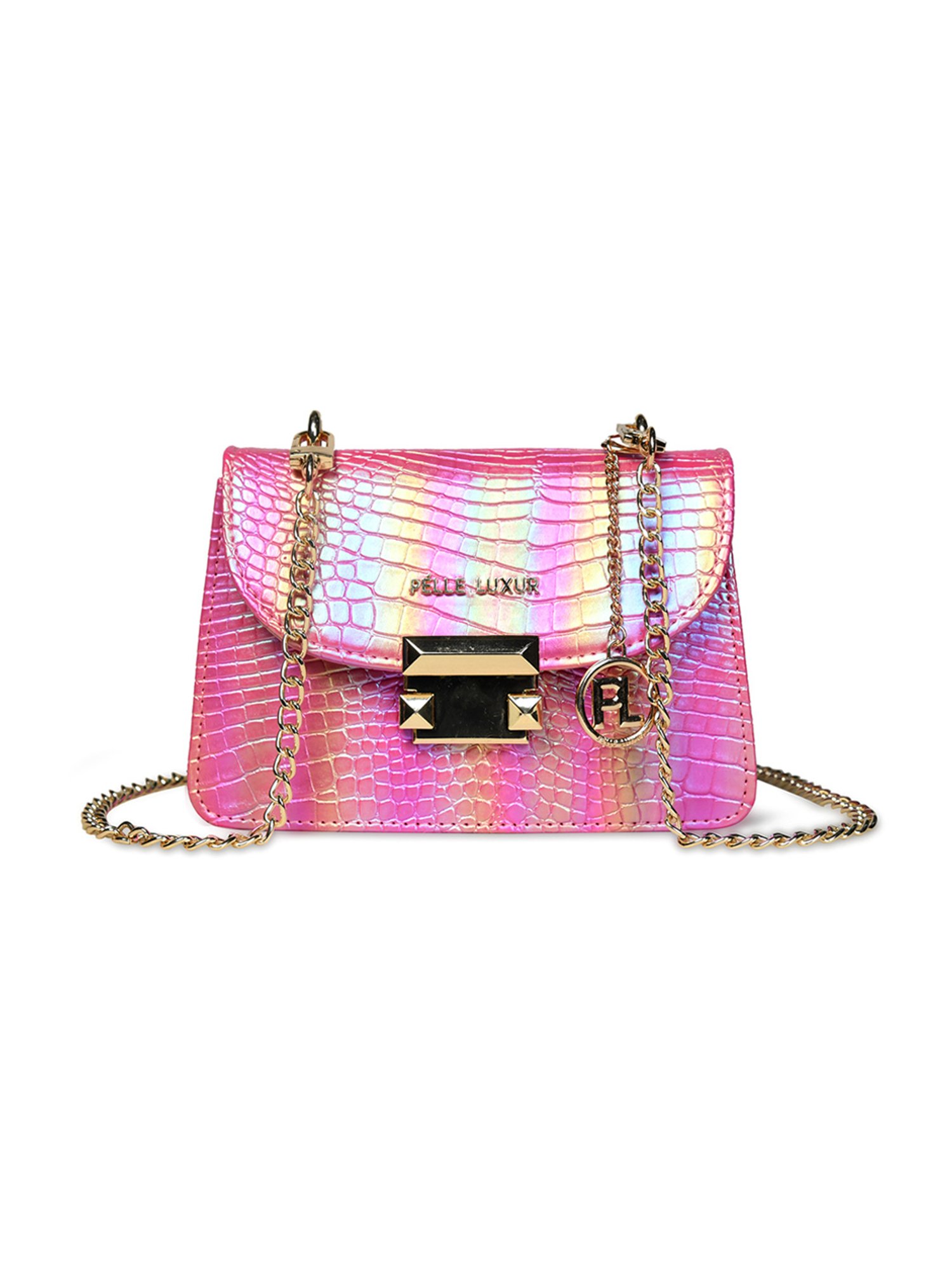 PELLE LUXUR Dark Pink Animal Effect Small Shoulder Bag