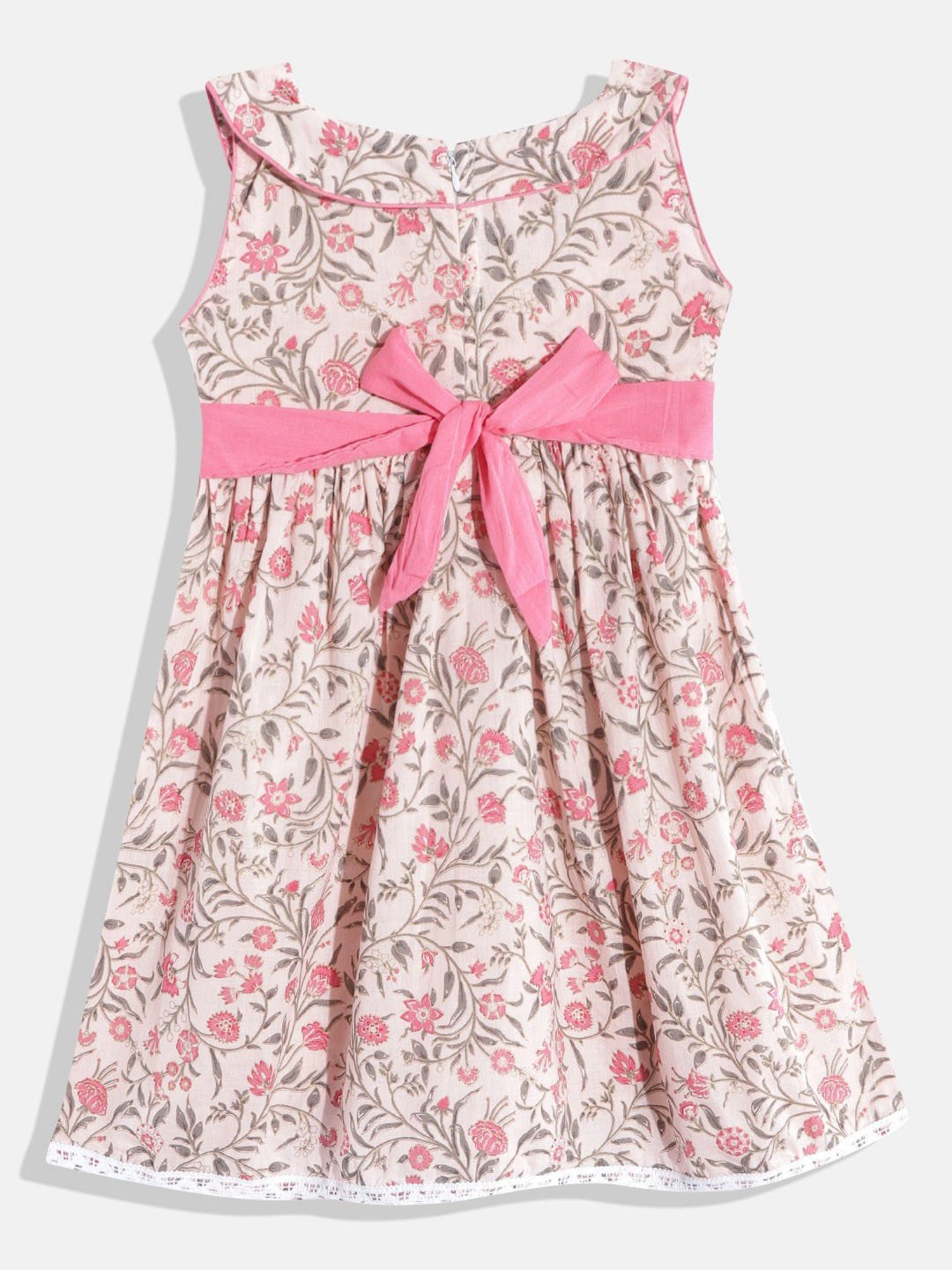 READIPRINT FASHIONS Kids White & Pink Floral Print Dress