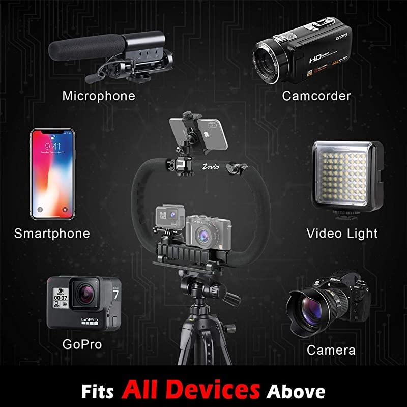 Camera Smartphone Stabilizer Foldable Handle Grip Handheld Video Rig with Carrying Case Compatibility with All GoPro Camera Camcorder DSLR Cell Phone iPhone Huawei Samsung etc