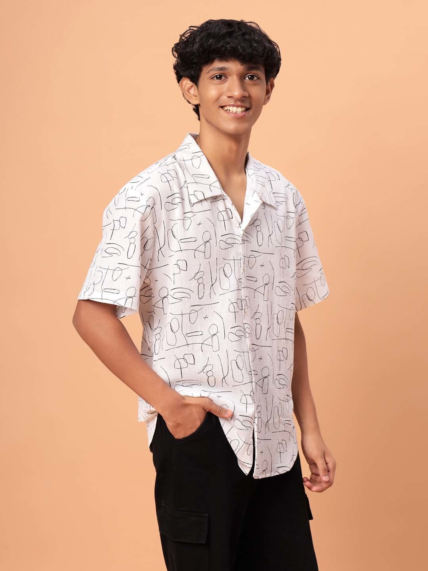 TeenTrums Kids White Cotton Printed Shirt