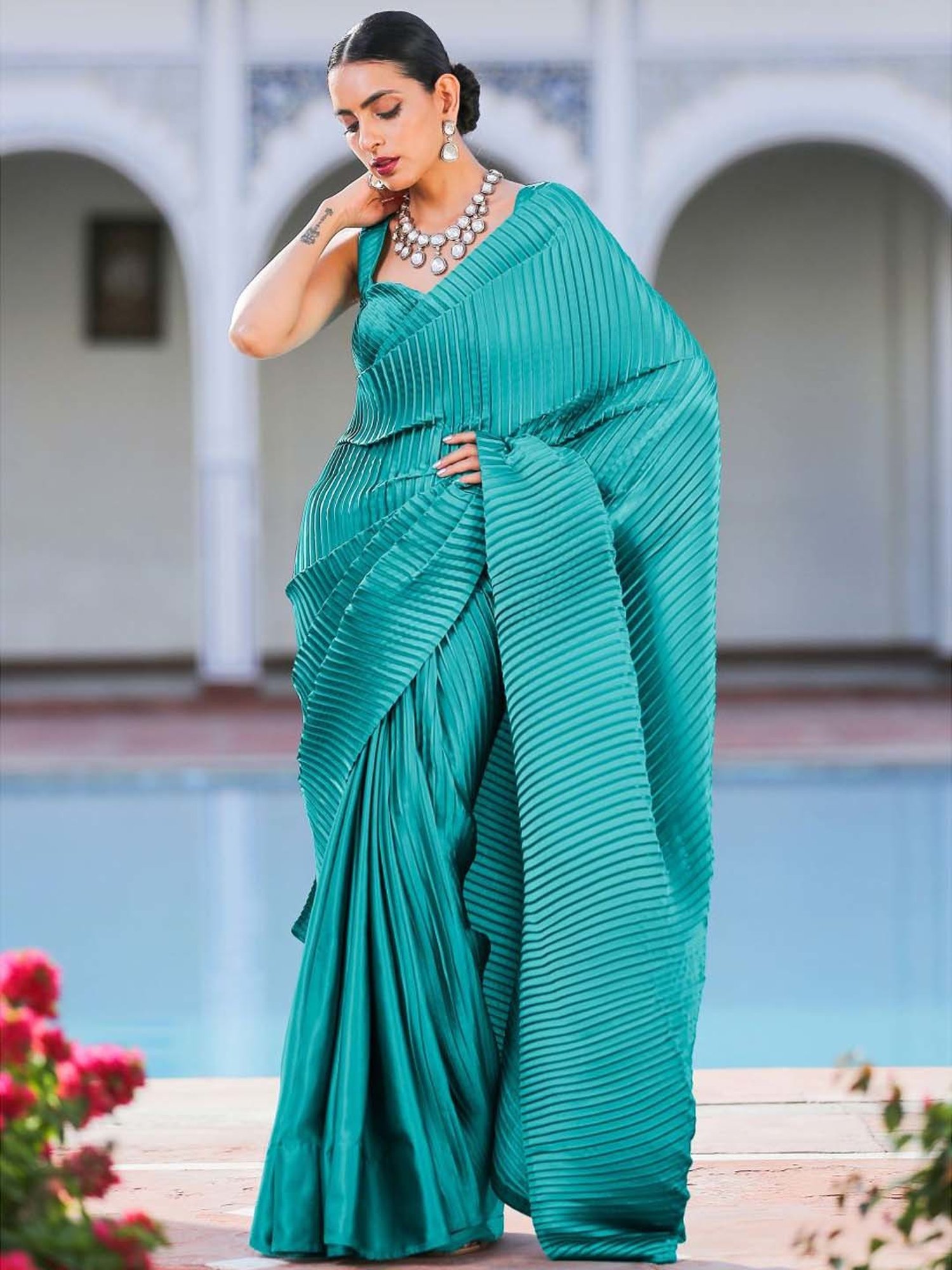 Swtantra Turquoise Plain Readymade Blouse