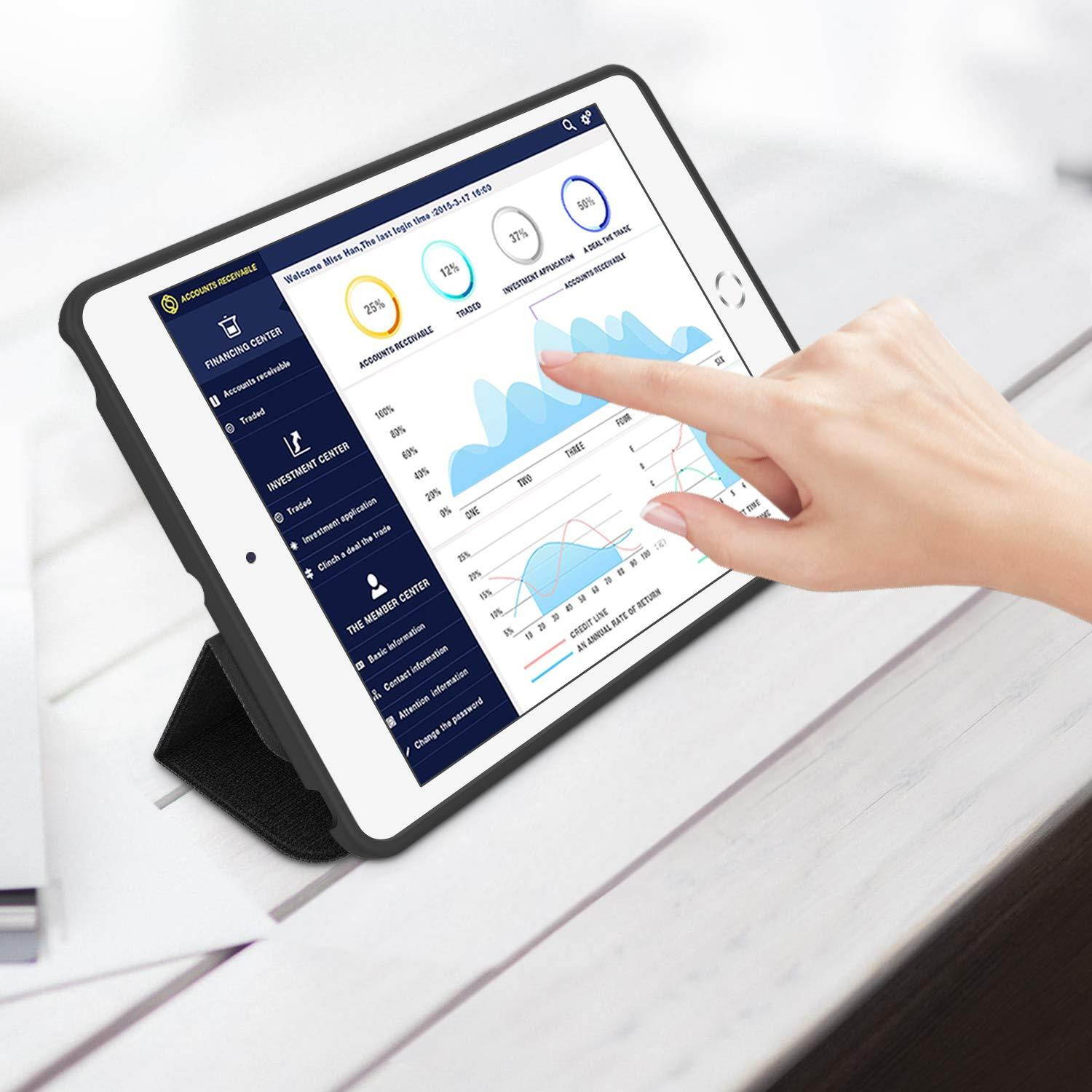 Soke iPad Mini 5 Case 2019 with Pencil Holder, Premium Trifold Case with Strong Protection, Ultra Slim Soft TPU Back Cover with Auto Sleep/Wake Function for New Apple iPad Mini 5th Gen(Black)