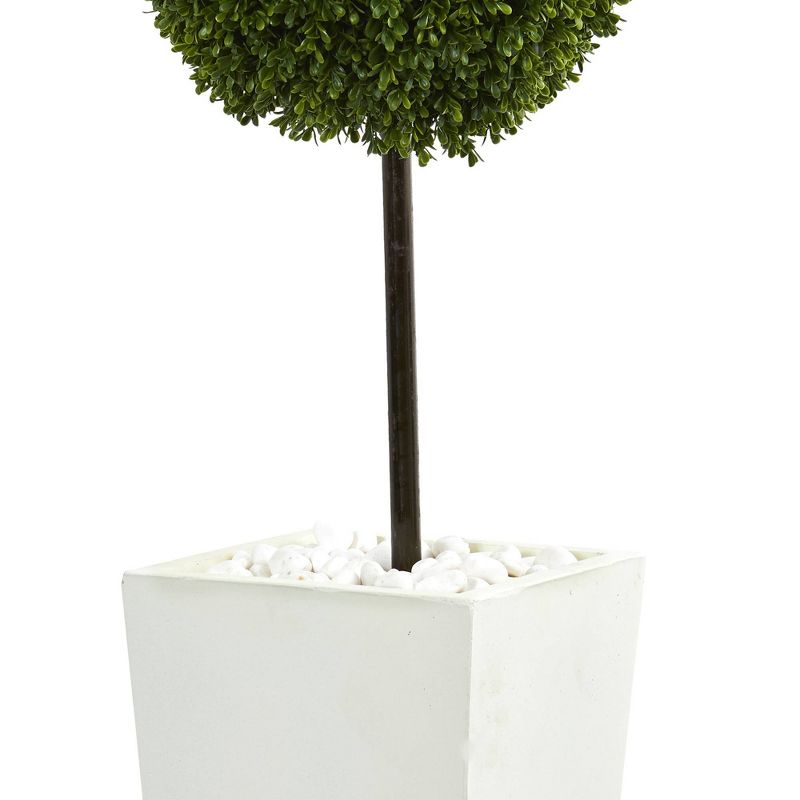 3.5ft Boxwood Ball Topiary Artificial Tree In White Tower Planter - Nearly Natural