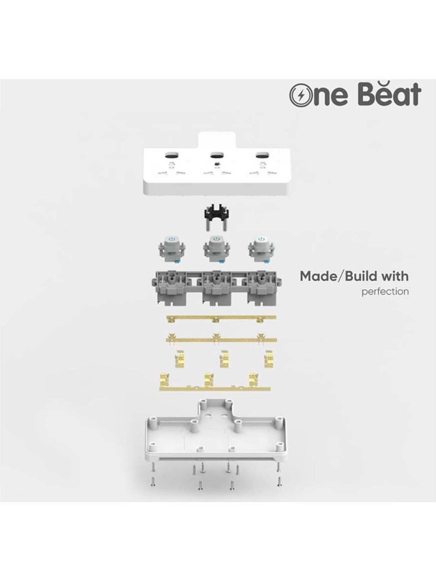 One Beat Ob-203 3 Socket Extension Boards with LED Indicator (White & Grey, 2 m)