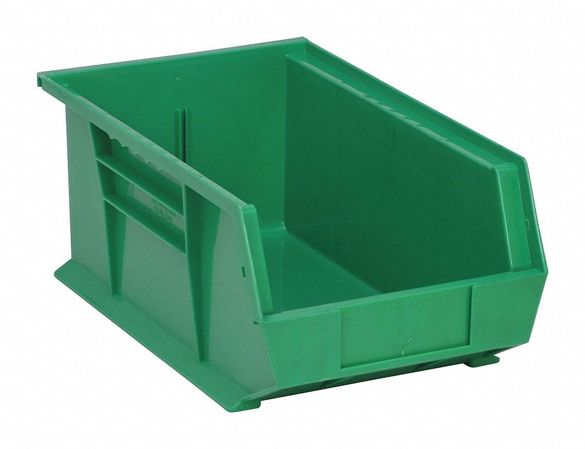 QUANTUM STORAGE SYSTEMS QUS241GN Green Hang and Stack Bin, 13-5/8"L x 8-1/4"W x