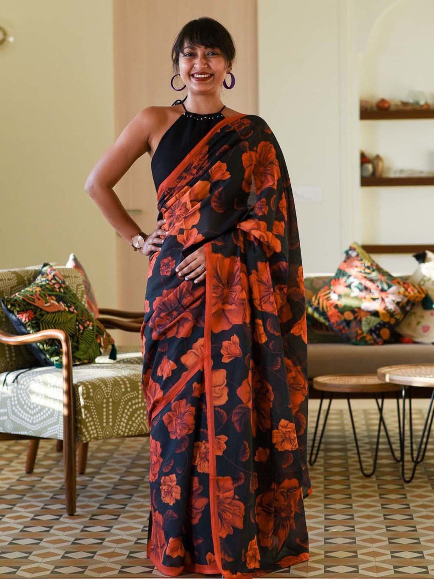 Suta Black Pure Cotton Printed Saree