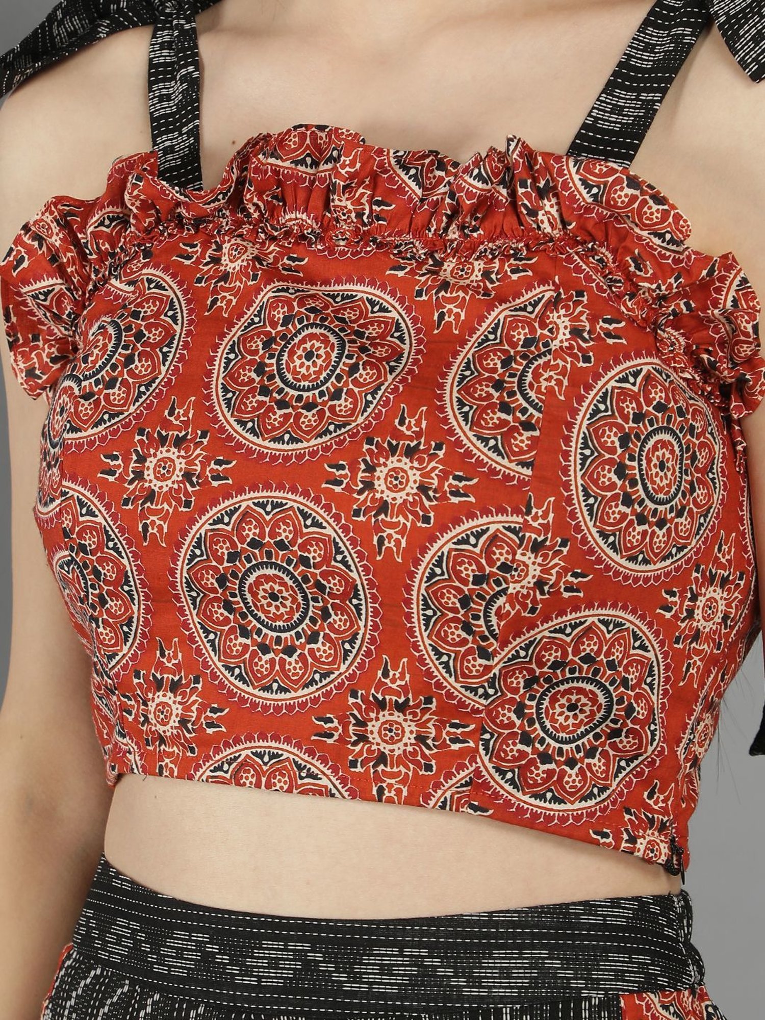 KAORI BY SHREYA AGARWAL Rust & Black Cotton Printed Crop Top Palazzo Set