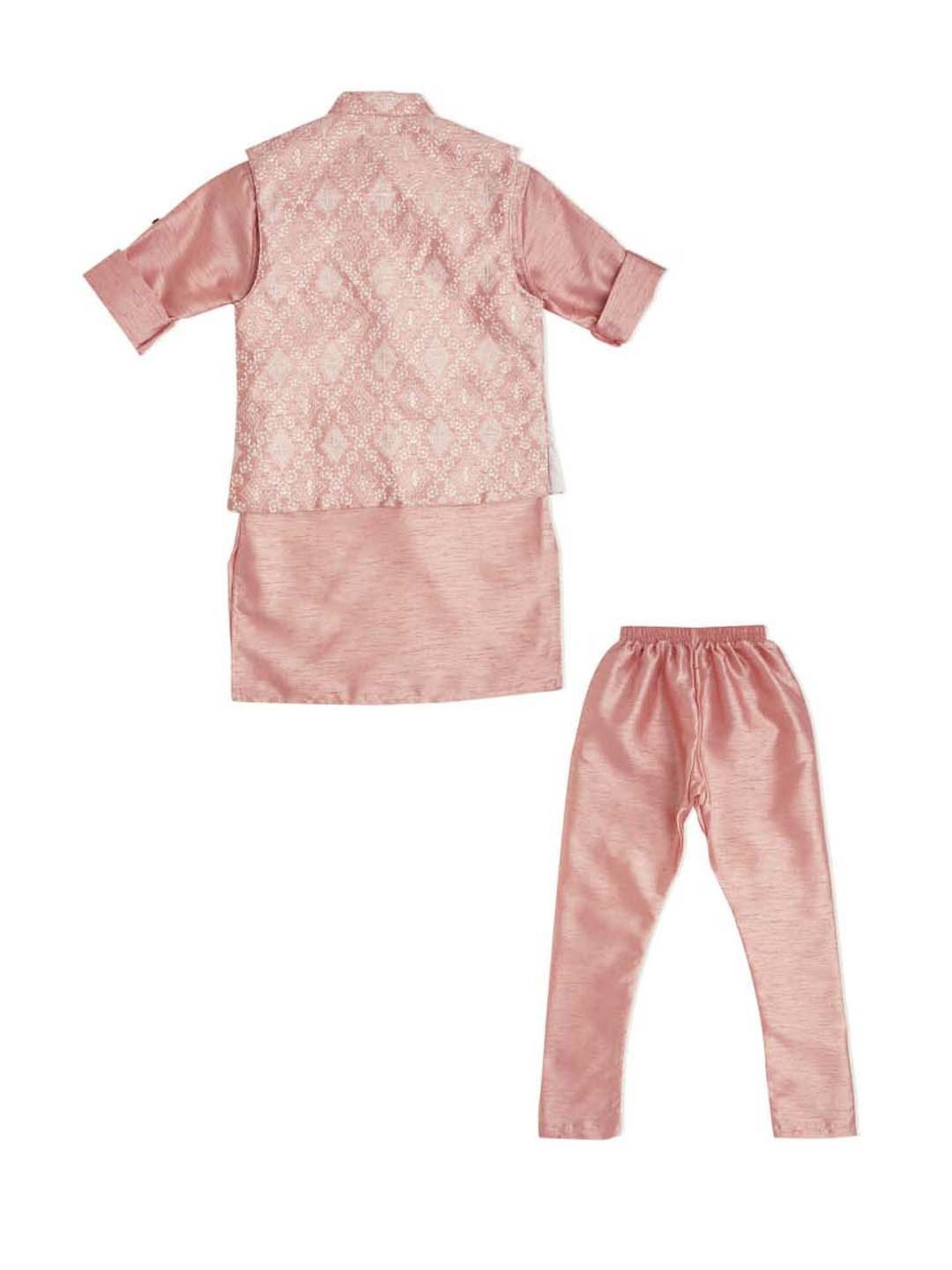 Cavio Kids Pink Cotton Embroidered Full Sleeves Kurta Set