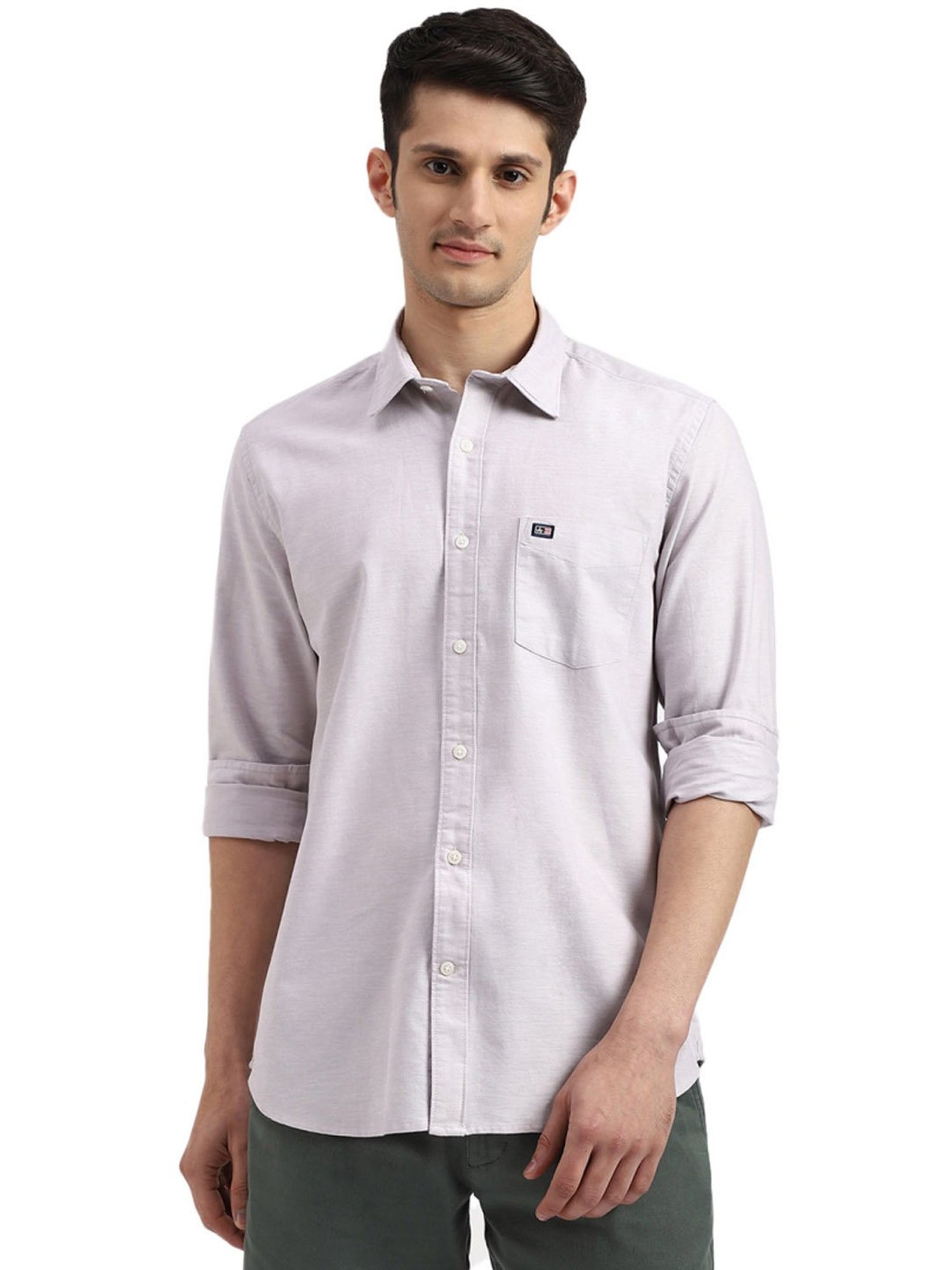 Arrow Light Grey Cotton Slim Fit Shirt