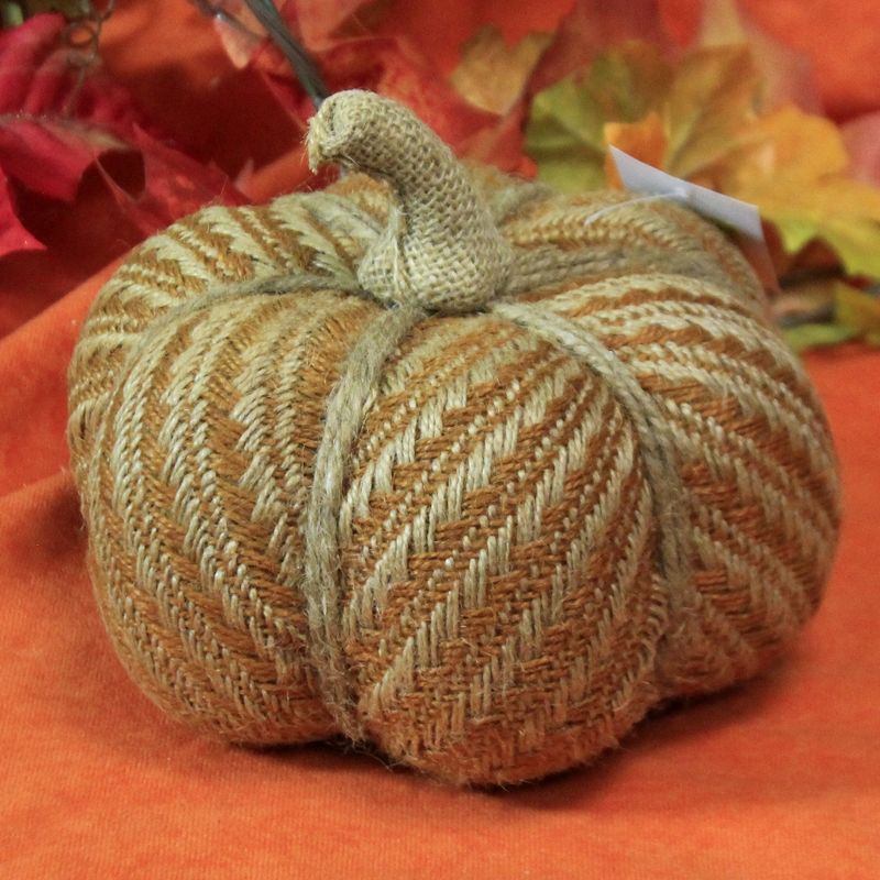 Fall 5.5" Orange And Tan Burlap Pumpkins Thanksgiving Decor  -  Decorative Figurines