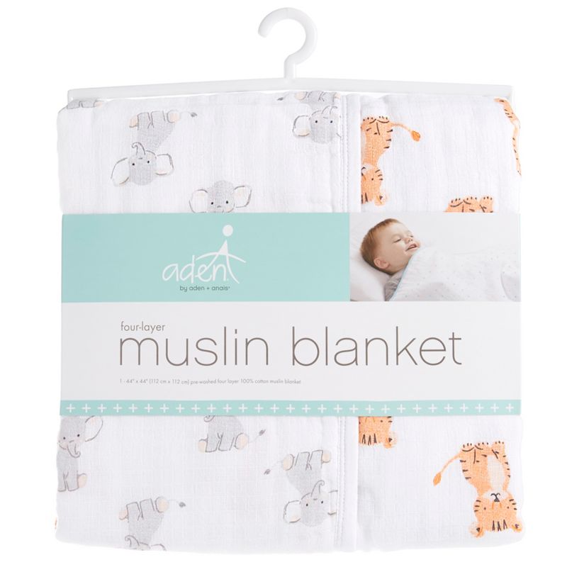 Aden by Aden + Anais Muslin Swaddle Blanket - Safari Babes - Elephant/Tiger