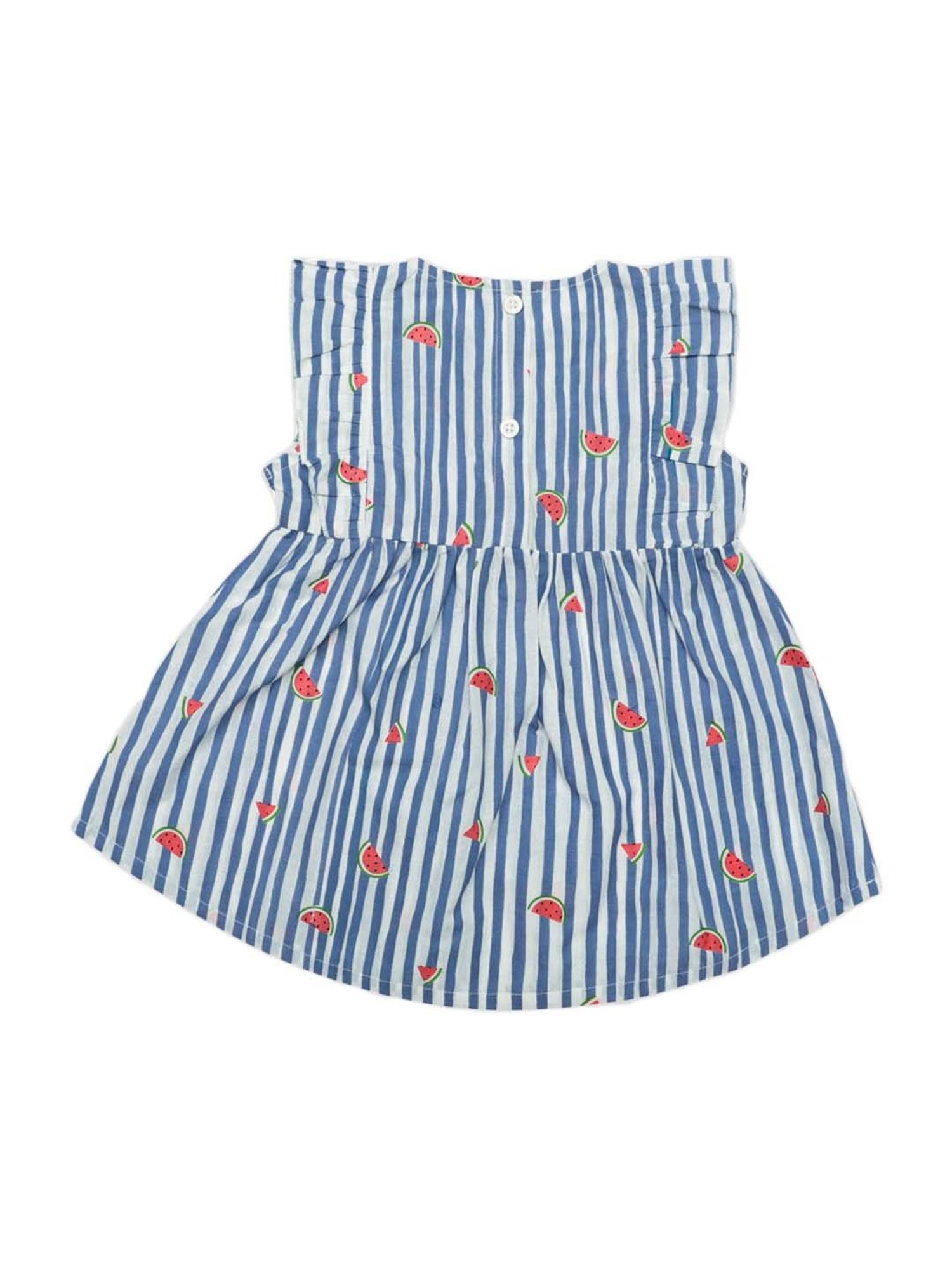 Nino Bambino Kids White & Blue Cotton Striped Dress