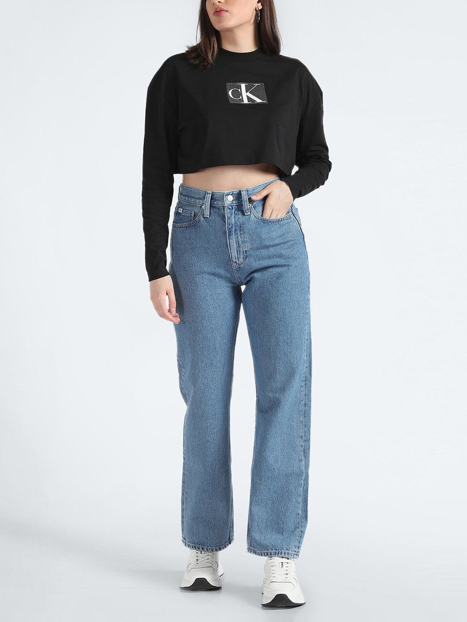 Calvin Klein Jeans Straight Fit Denim Light Rinse Washed High Rise Jeans