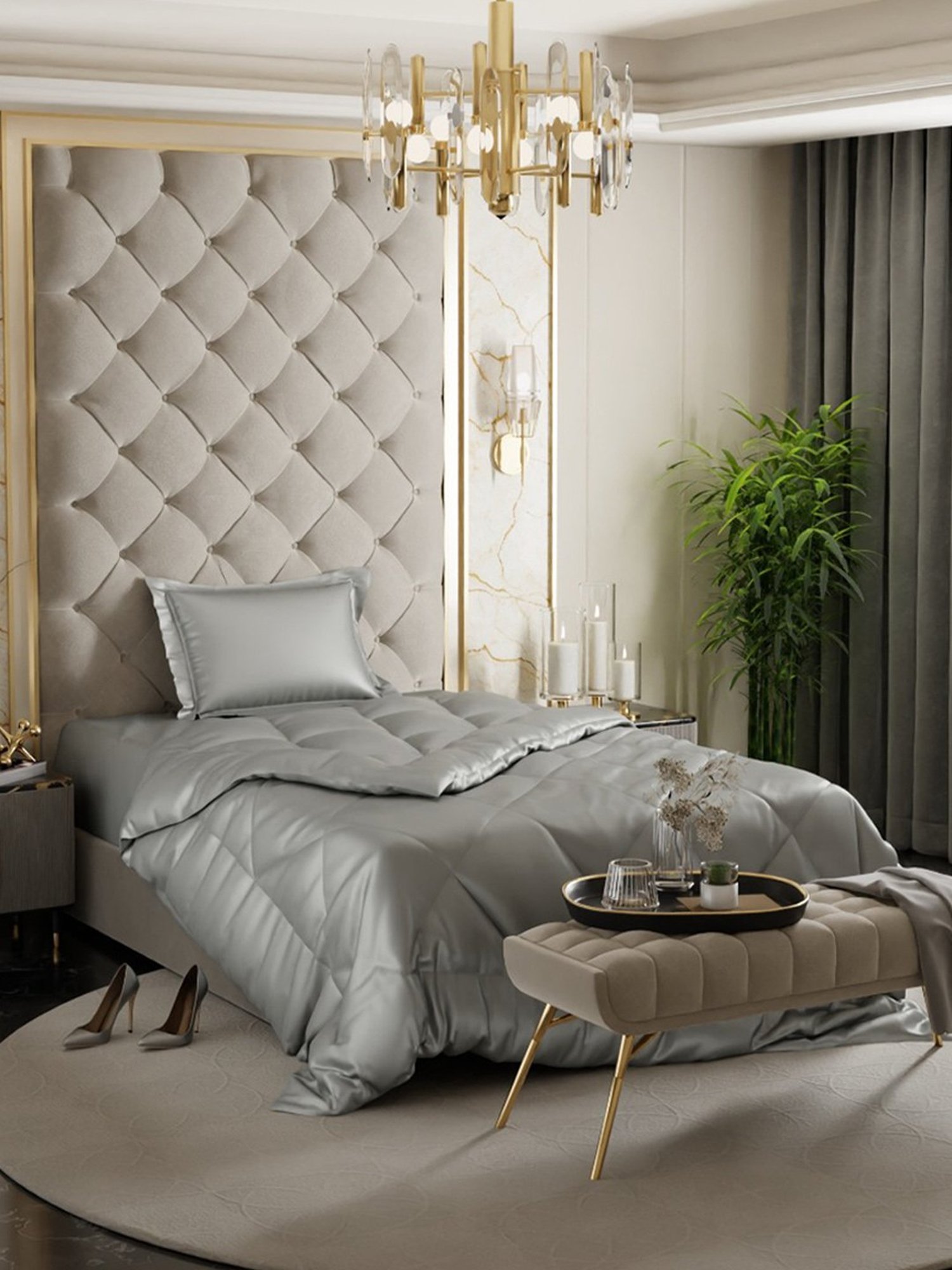 Stoa Paris Date Night Grey 150 GSM Poly Satin Single Ultra Silky Soft Comforter