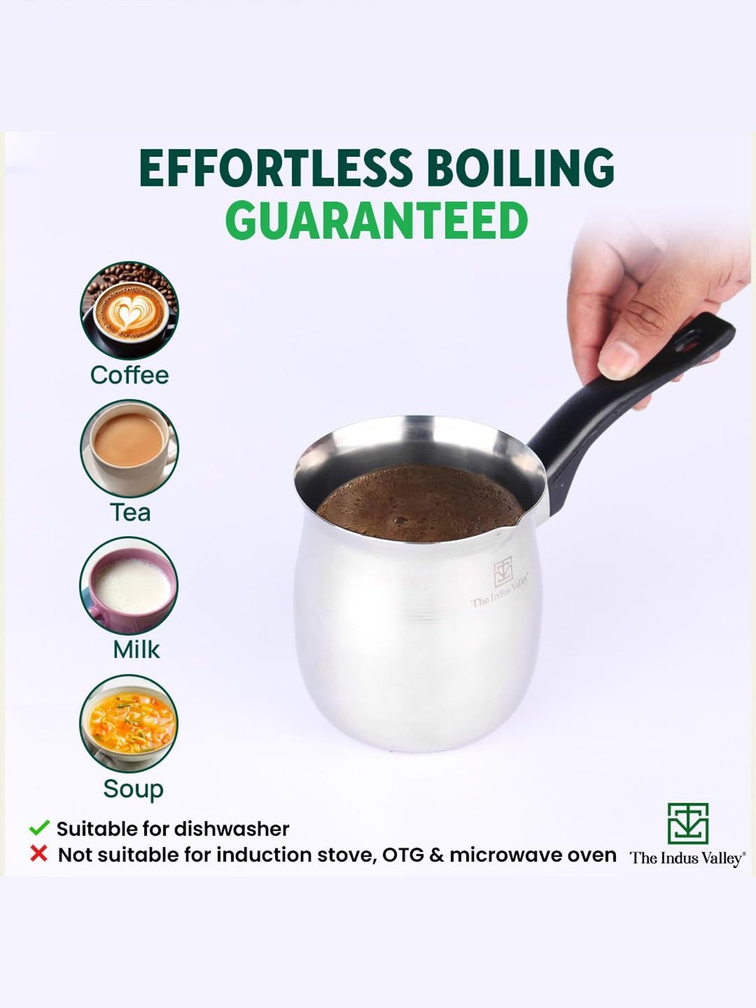 The Indus Valley Silver Stainless Steel Turkish Coffee Maker or Warmer (650 ML)