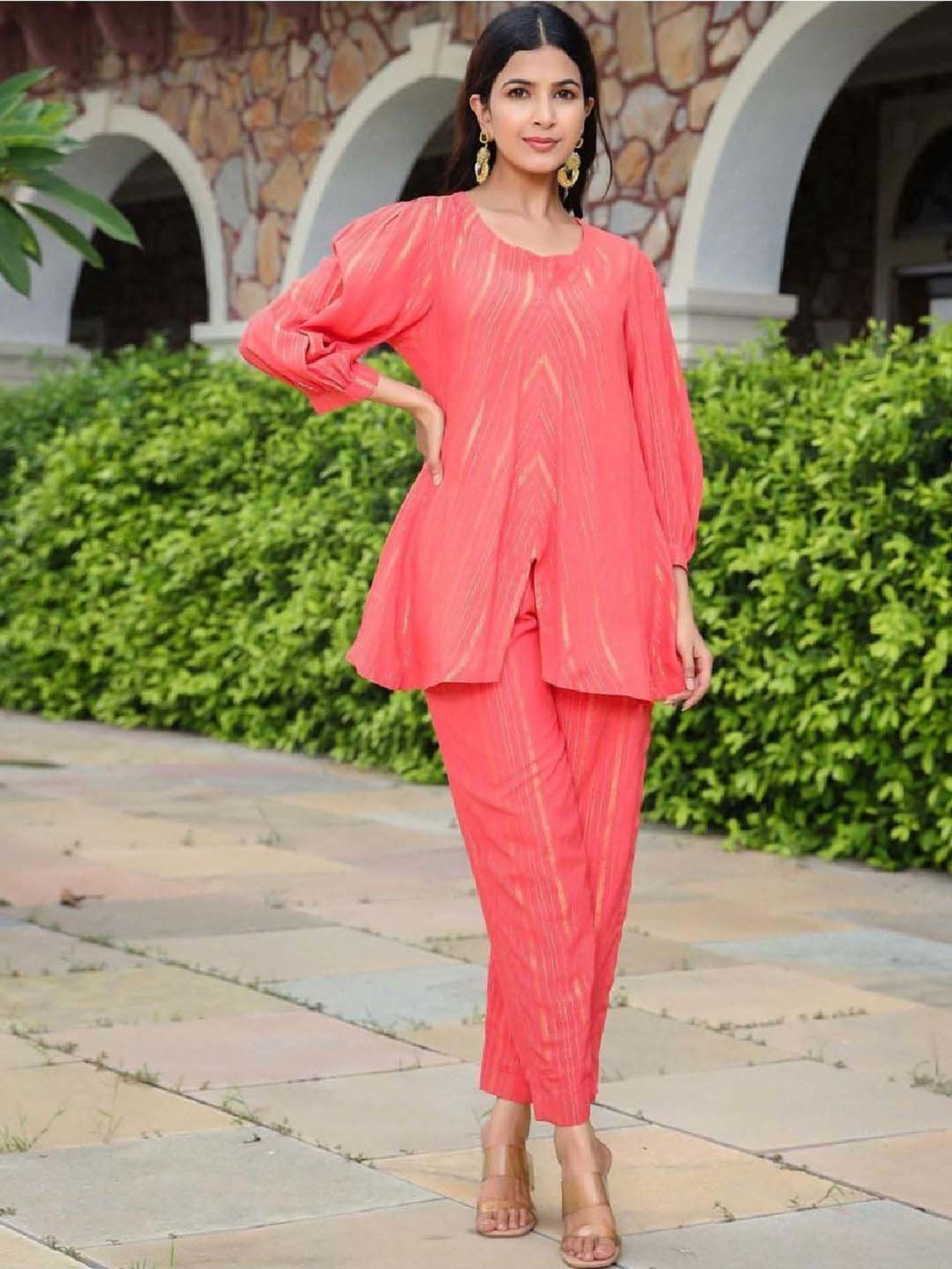 Artagai Midnight Navy Elevated Basics Co-Ord Set With Notch Collar Top And Straight Pants