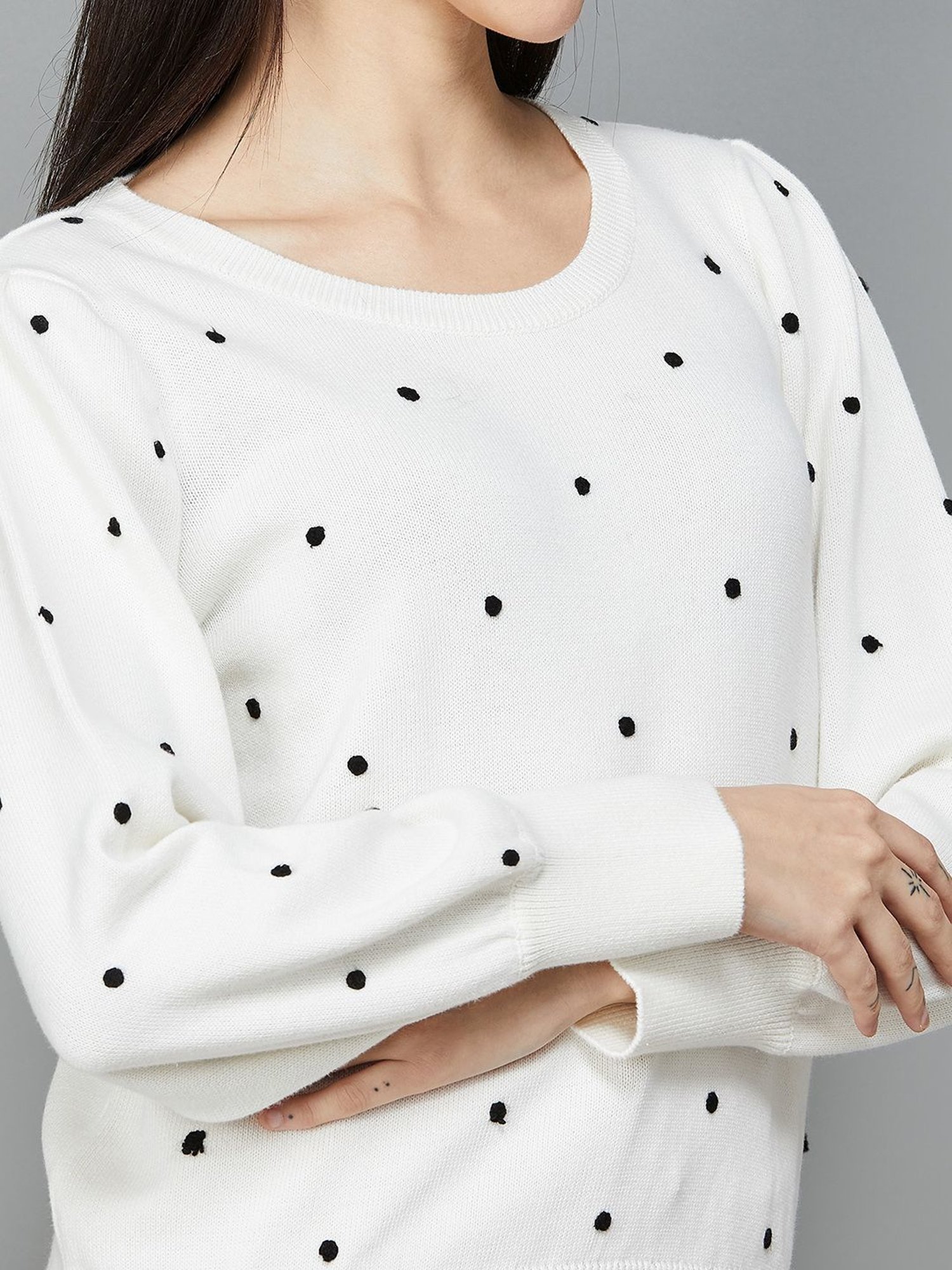 Code by Lifestyle Off-White Cotton Embroidered Sweater