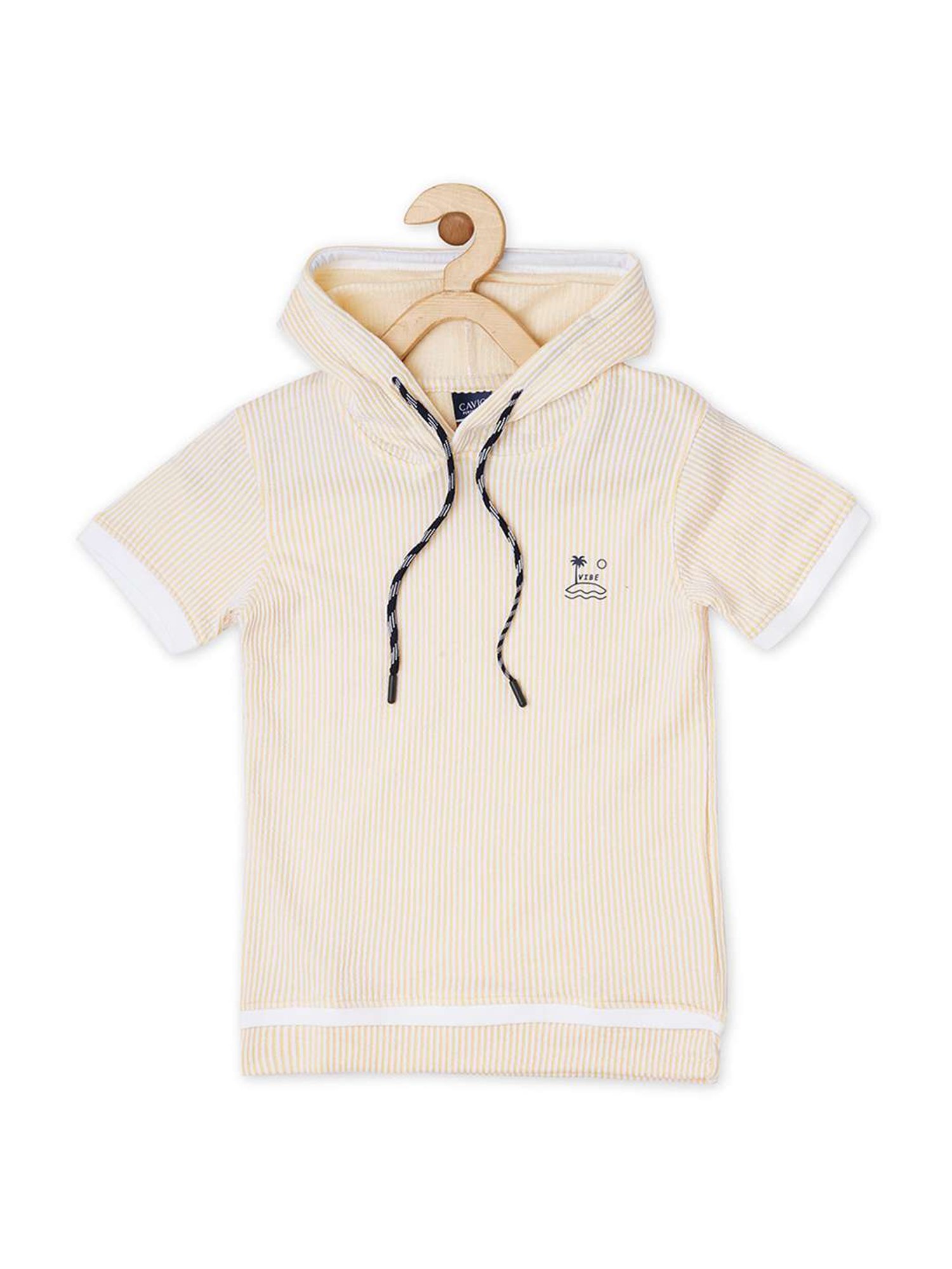Cavio Kids Cream & White Cotton Striped T-Shirt