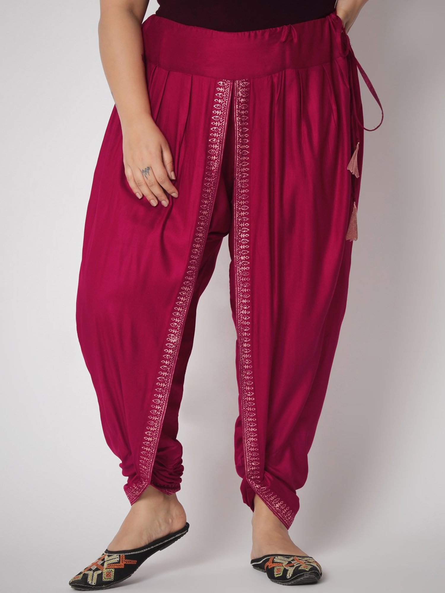 9rasa Dark Pink Printed Plus Size Dhoti Pants