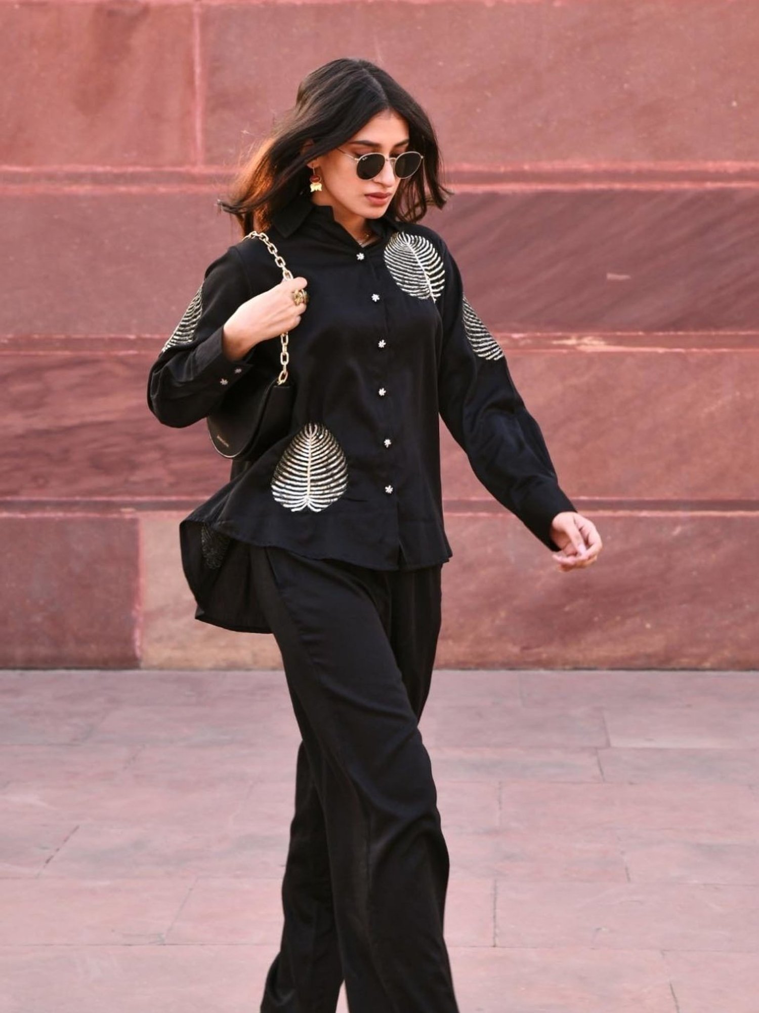 Gulaal Black Diyu Sequin Embroidered Shirt