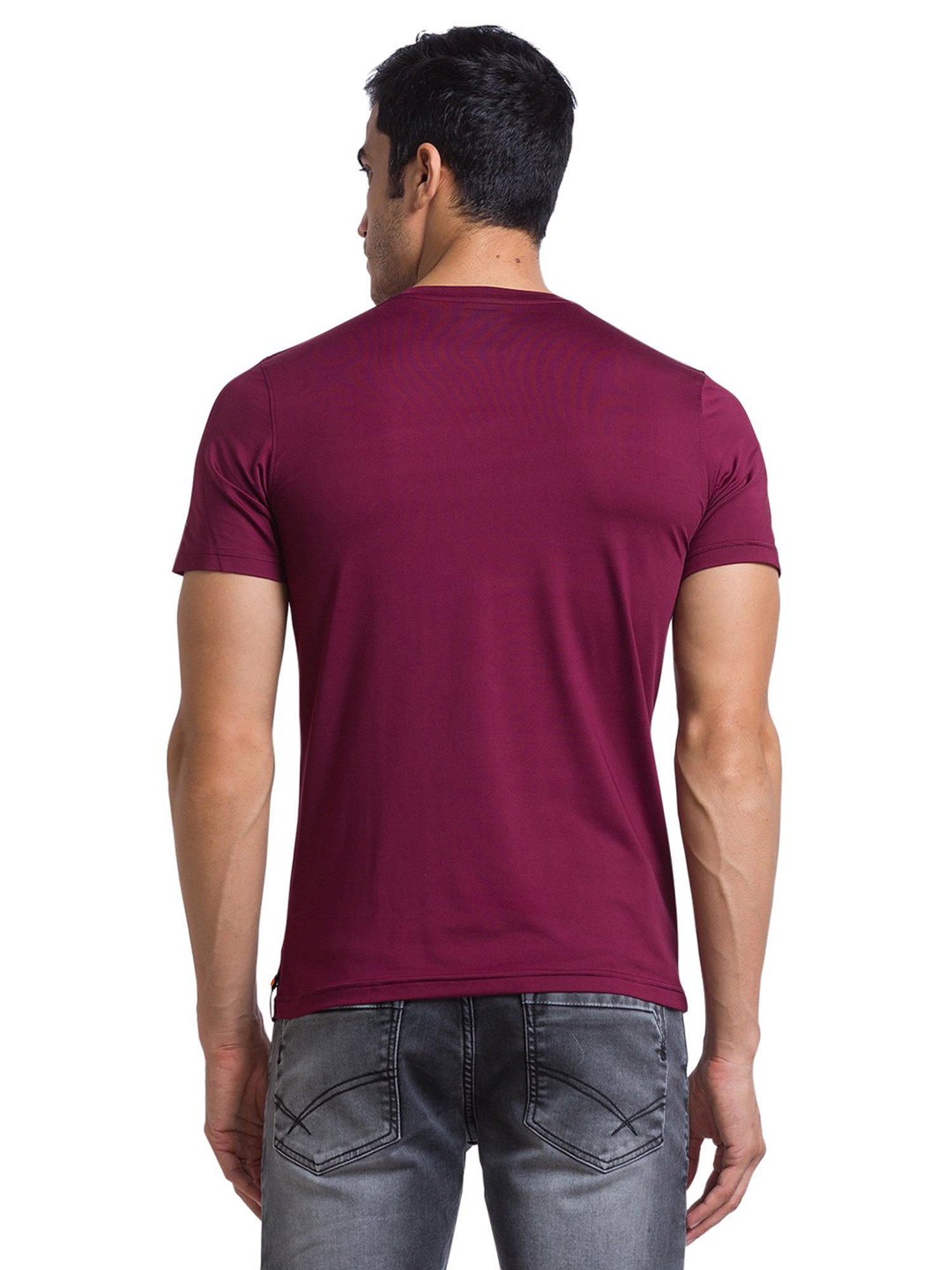 Parx Maroon Regular Fit Printed Crew T-Shirt